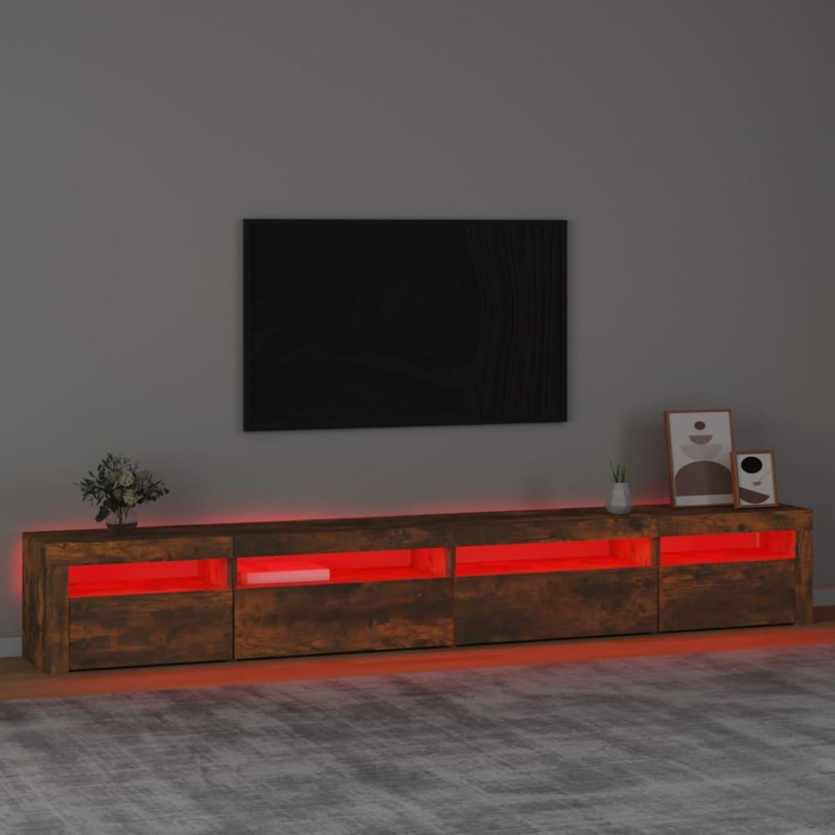 VIDAXL Meuble TV avec lumieres LED Chene fume 270x35x40 cm