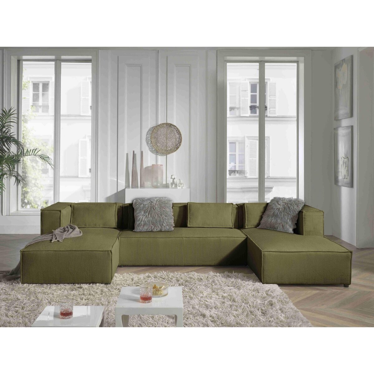 LISA DESIGN Stella - canapé panoramique en u - 7 places - en velours côtelé