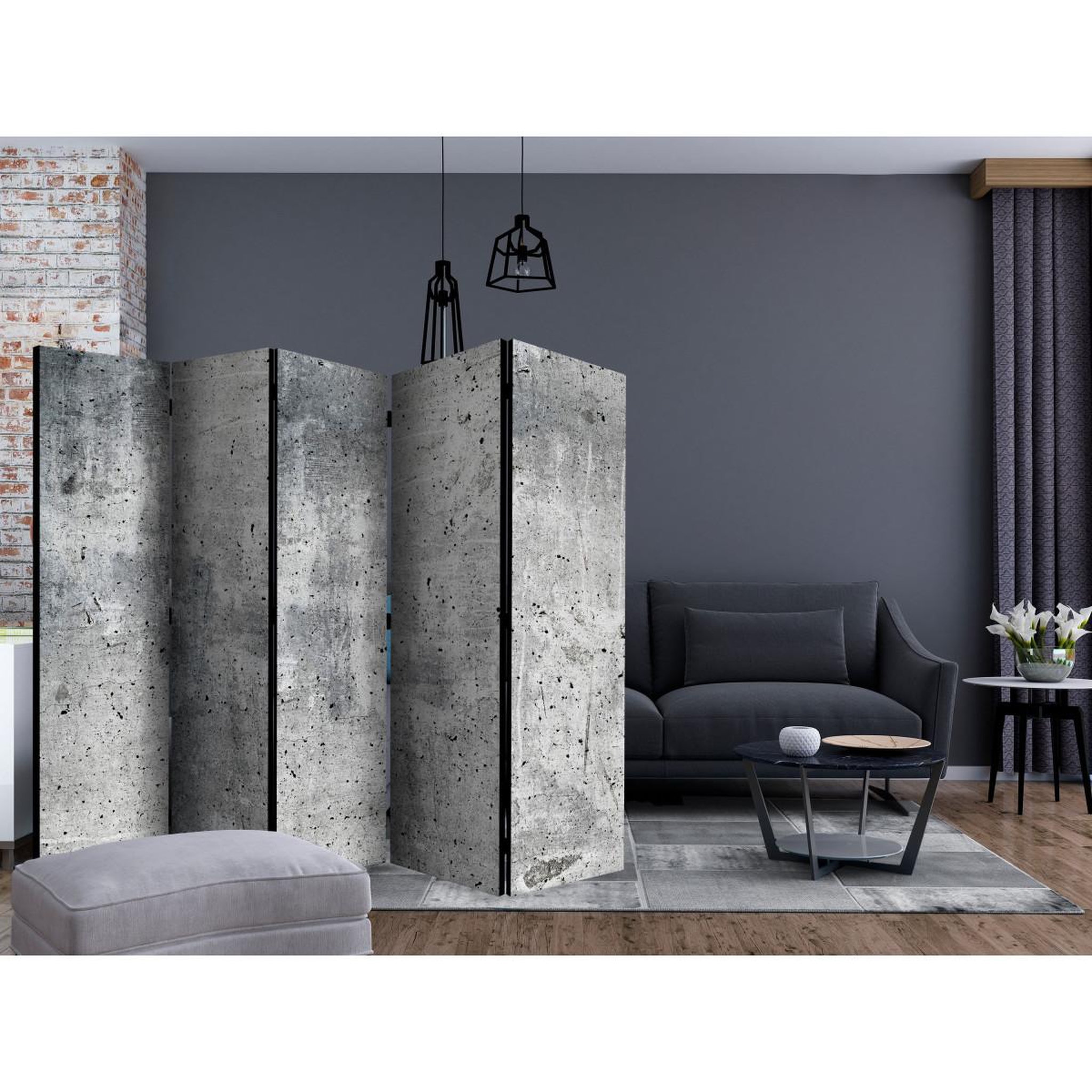Voir la diapositive 2 : Paris Prix Paravent 5 volets  fresh concrete  172x225cm