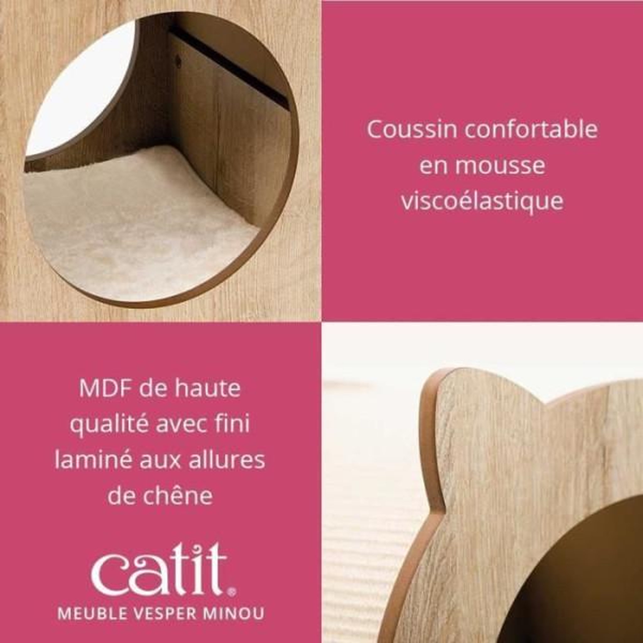 Voir la diapositive 4 : MARKET24 Meuble a griffer pour chat - CATIT - Vesper Minou - Tapis a griffer en sisal remplaçable - Aspect chene - L. 36 x l. 37 x H. 40