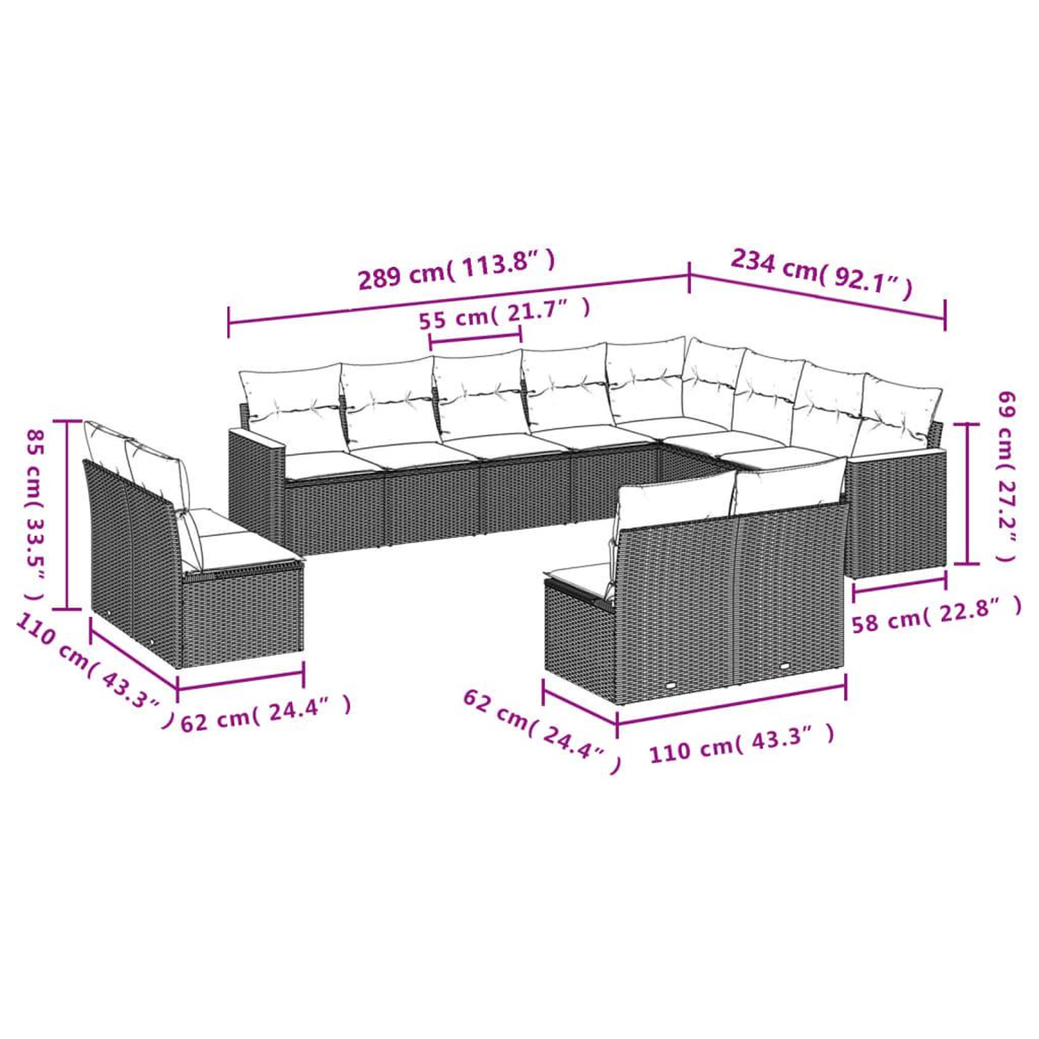 Voir la diapositive 6 : VIDAXL Salon de jardin 12 pcs avec coussins noir resine tressee