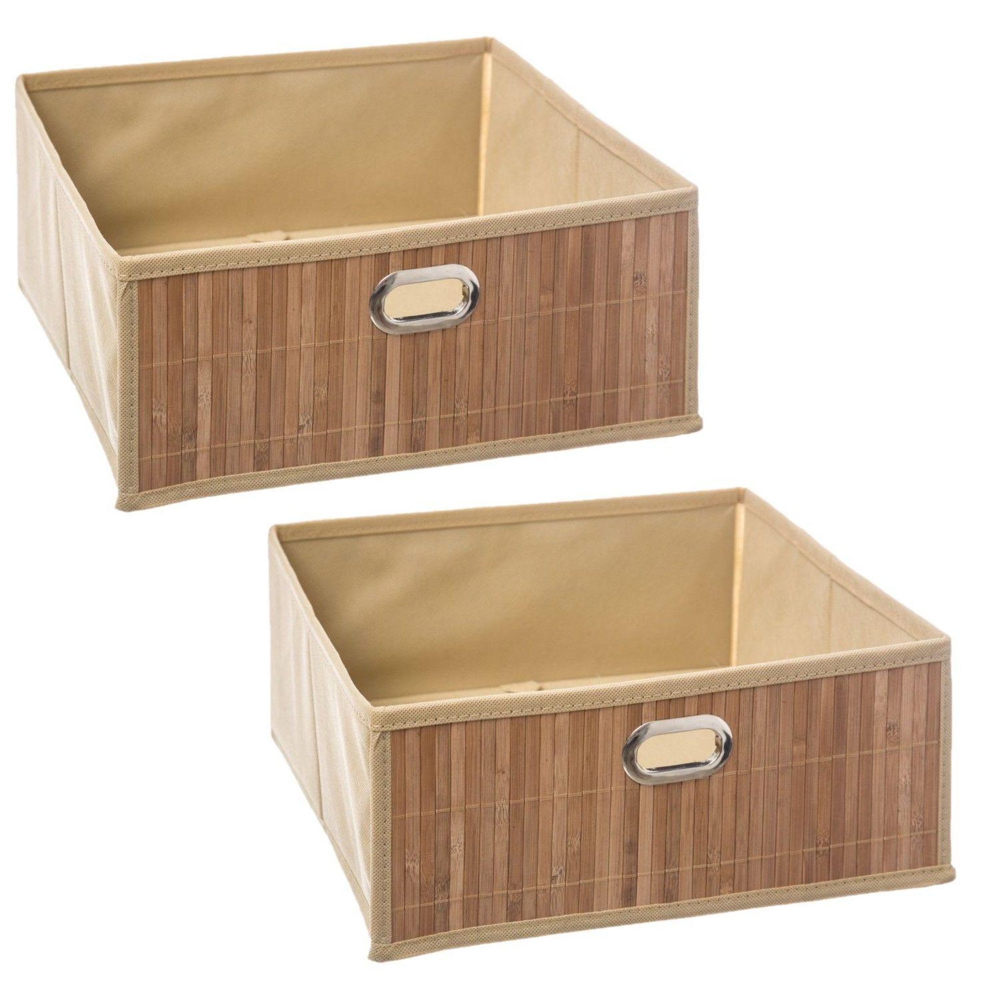 TOILINUX Lot de 2 boîtes de rangement en bambou et tissu mix'n modul - l.31 x l.31 x h.14.5 cm - marron