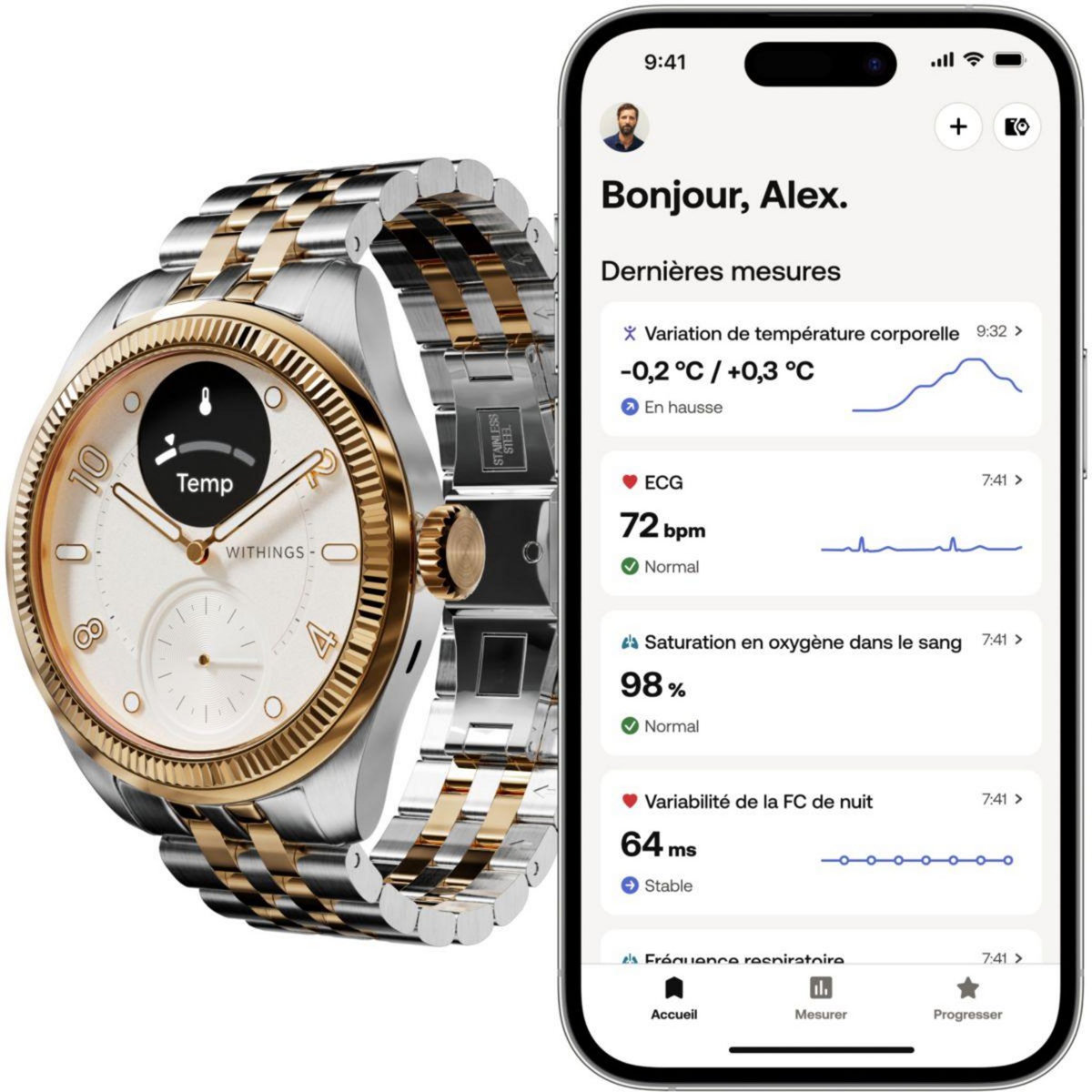 WITHINGS Montre santé Scanwatch Nova Brilliant 39mm Gold