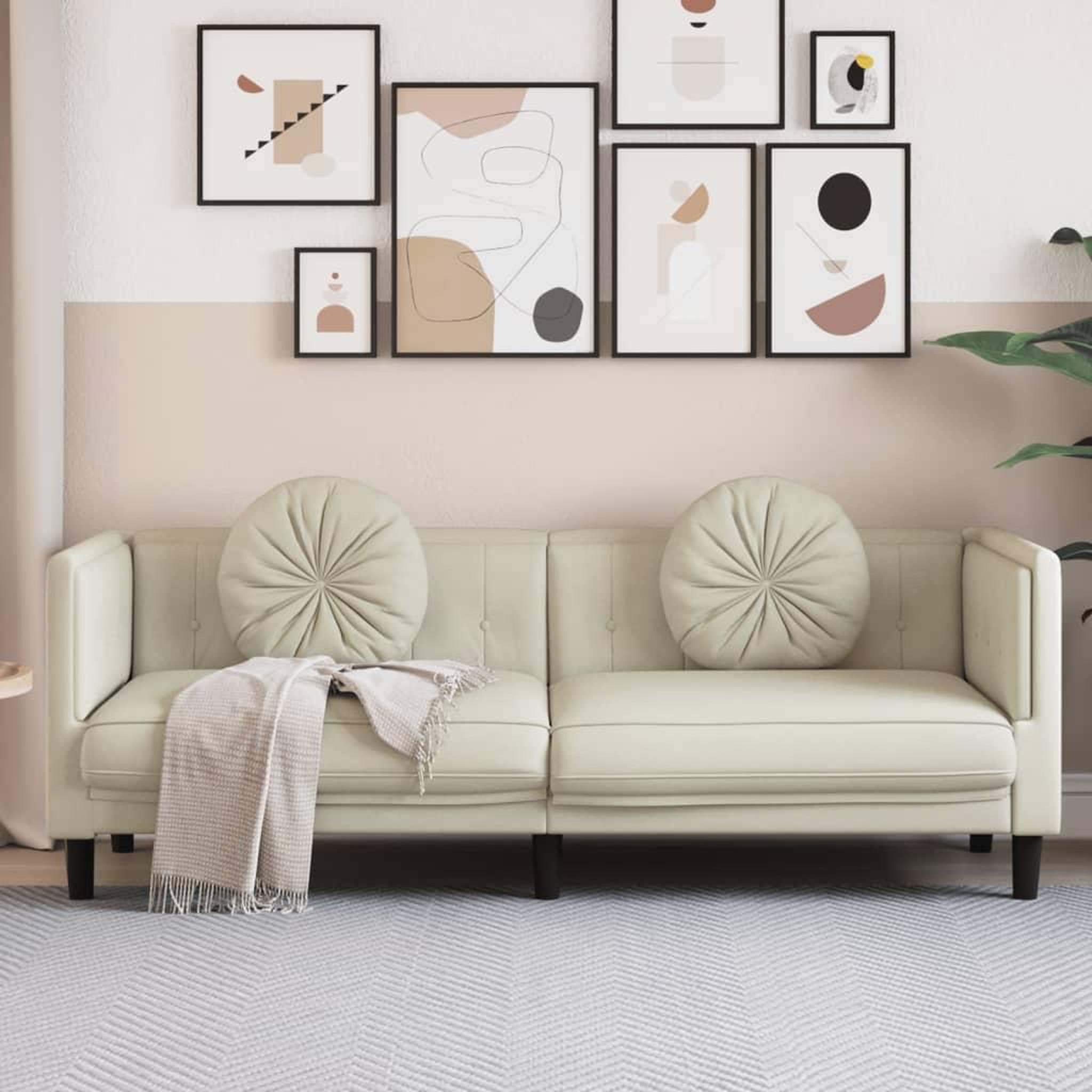 VIDAXL Canape avec coussins 3 places creme velours