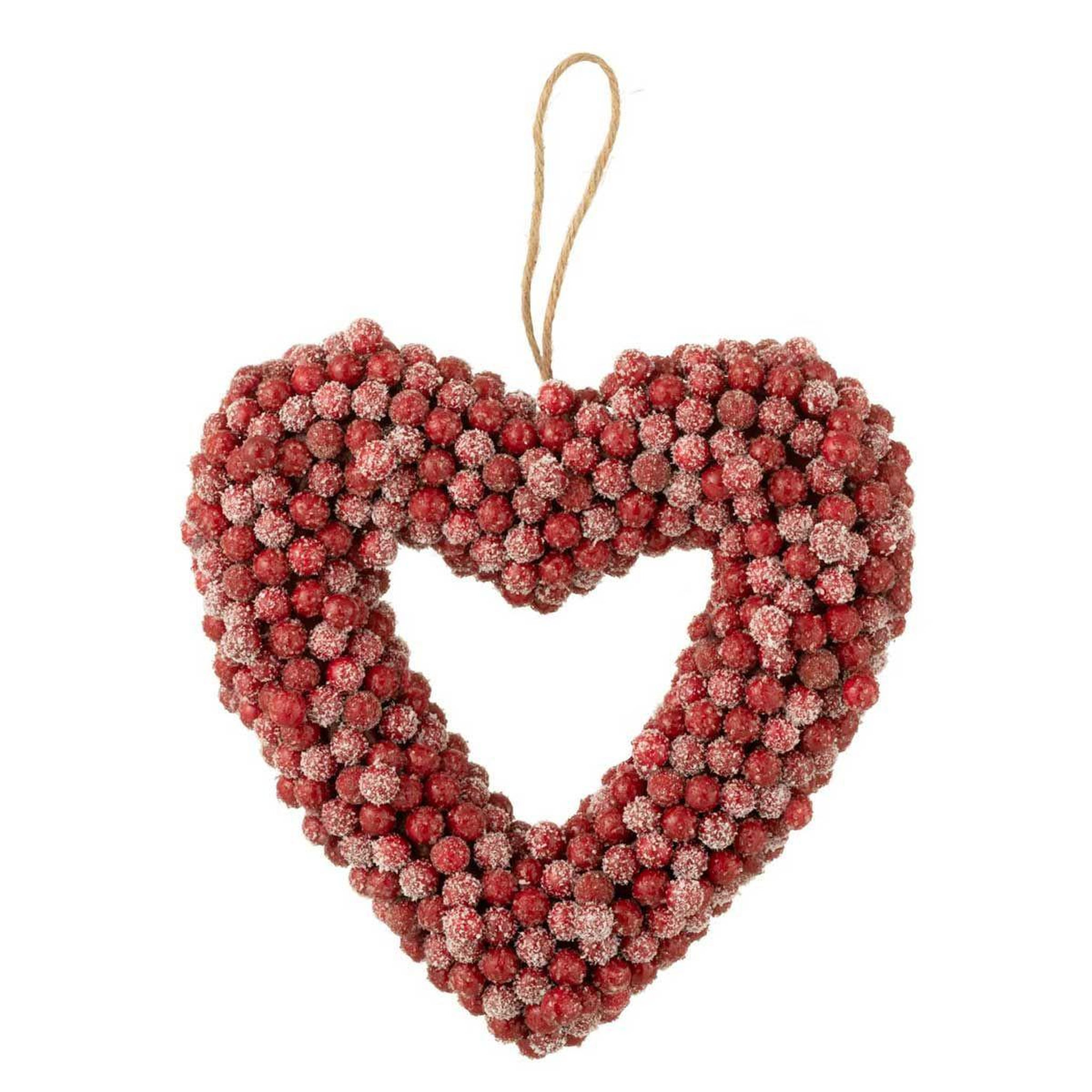 J-LINE Couronne de noël cœur  baies  30cm rouge
