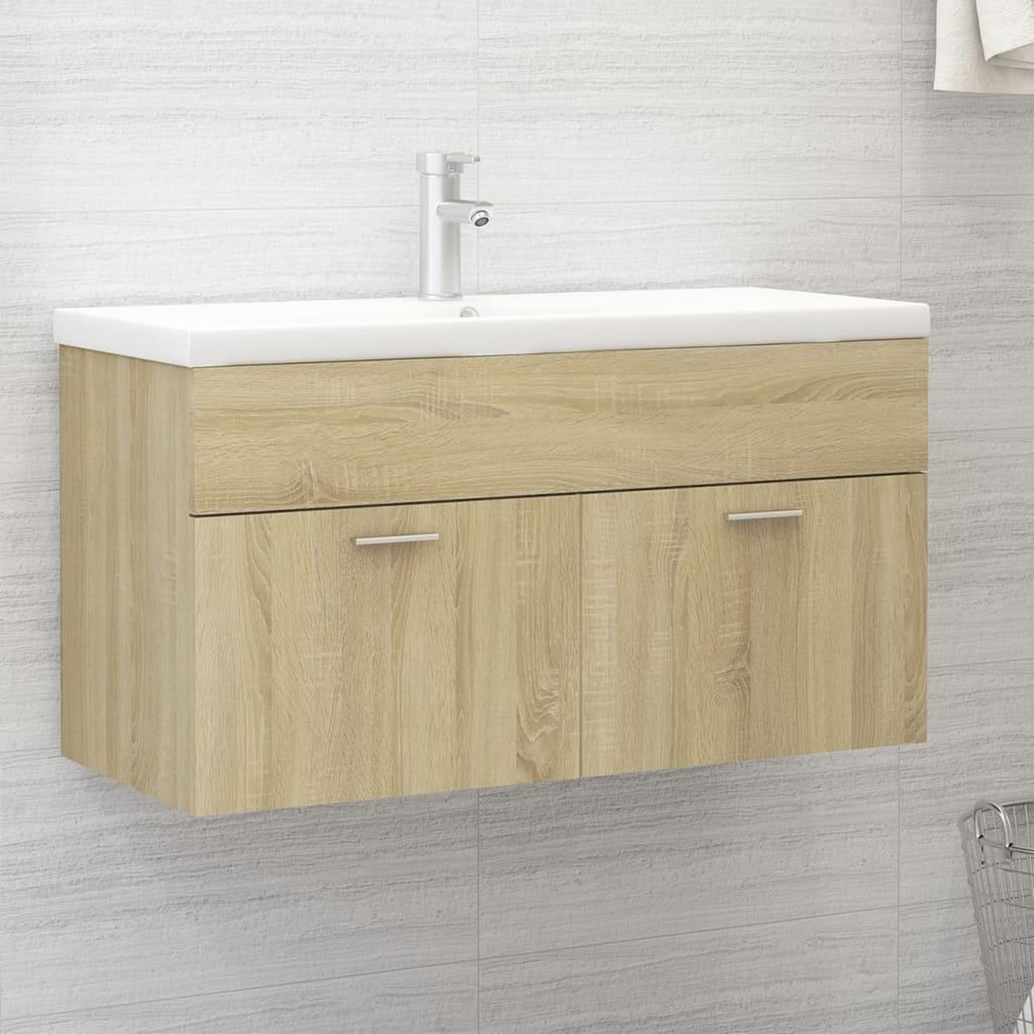 Voir la diapositive 1 : VIDAXL Armoire d'evier avec lavabo integre Chene sonoma Agglomere