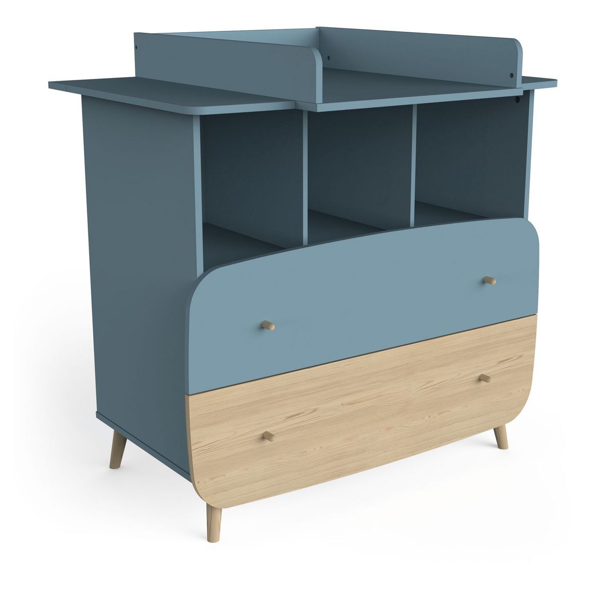 Commode bébé 2 tiroirs 3 niches bleu LINIA 