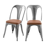 Rendez vous déco Lot de 2 chaises en métal chrome et cuir synthétique marron-Charly