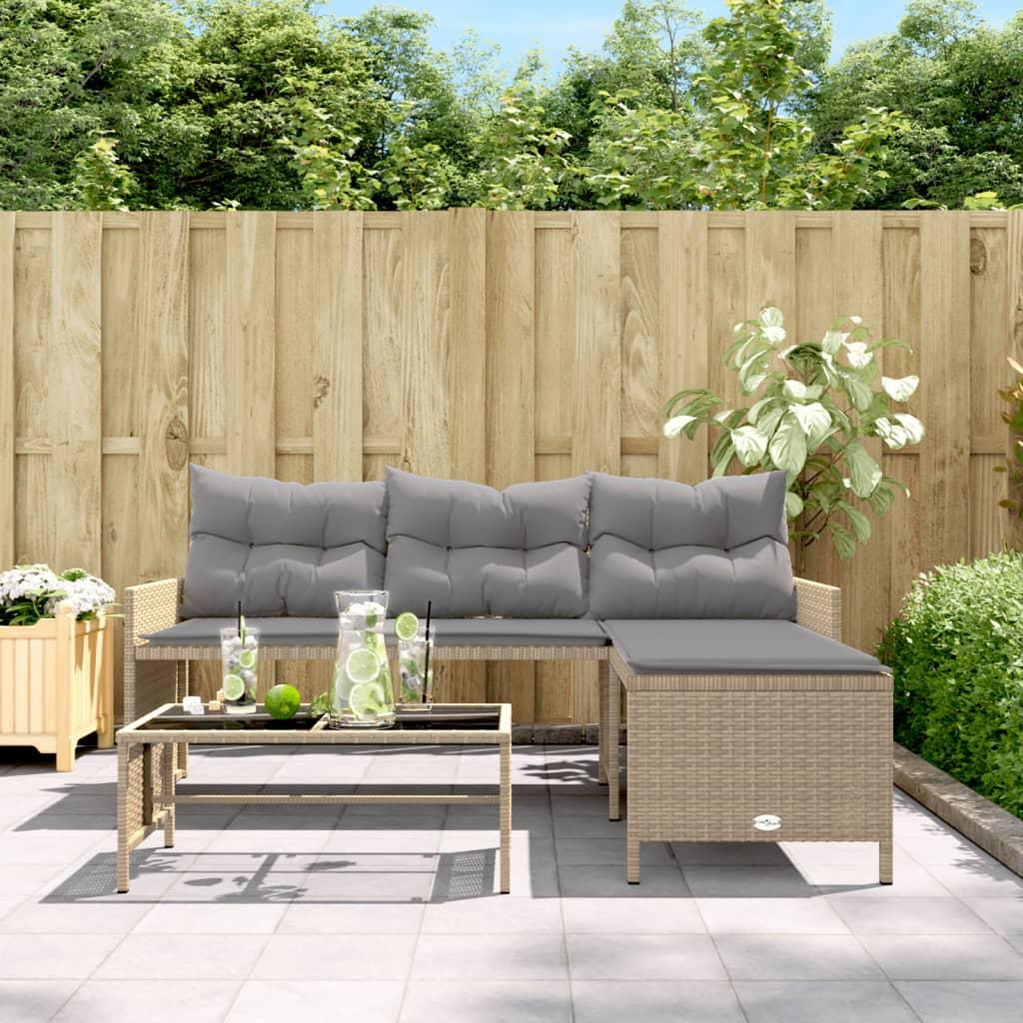 Voir la diapositive 3 : VIDAXL Canape de jardin table et coussins en forme de L melange beige