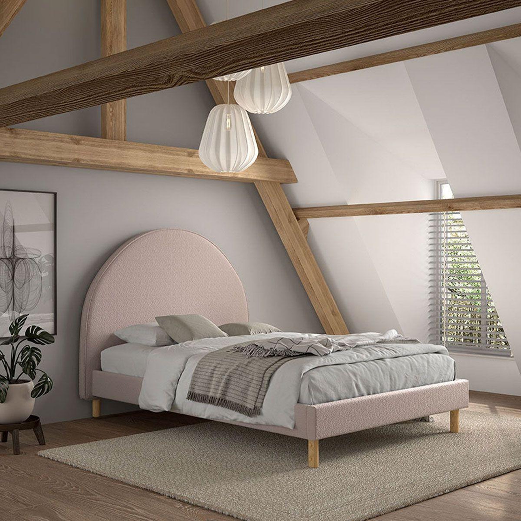 Voir la diapositive 3 : Paris Prix Lit adulte bouclé  moon  140x200cm rose