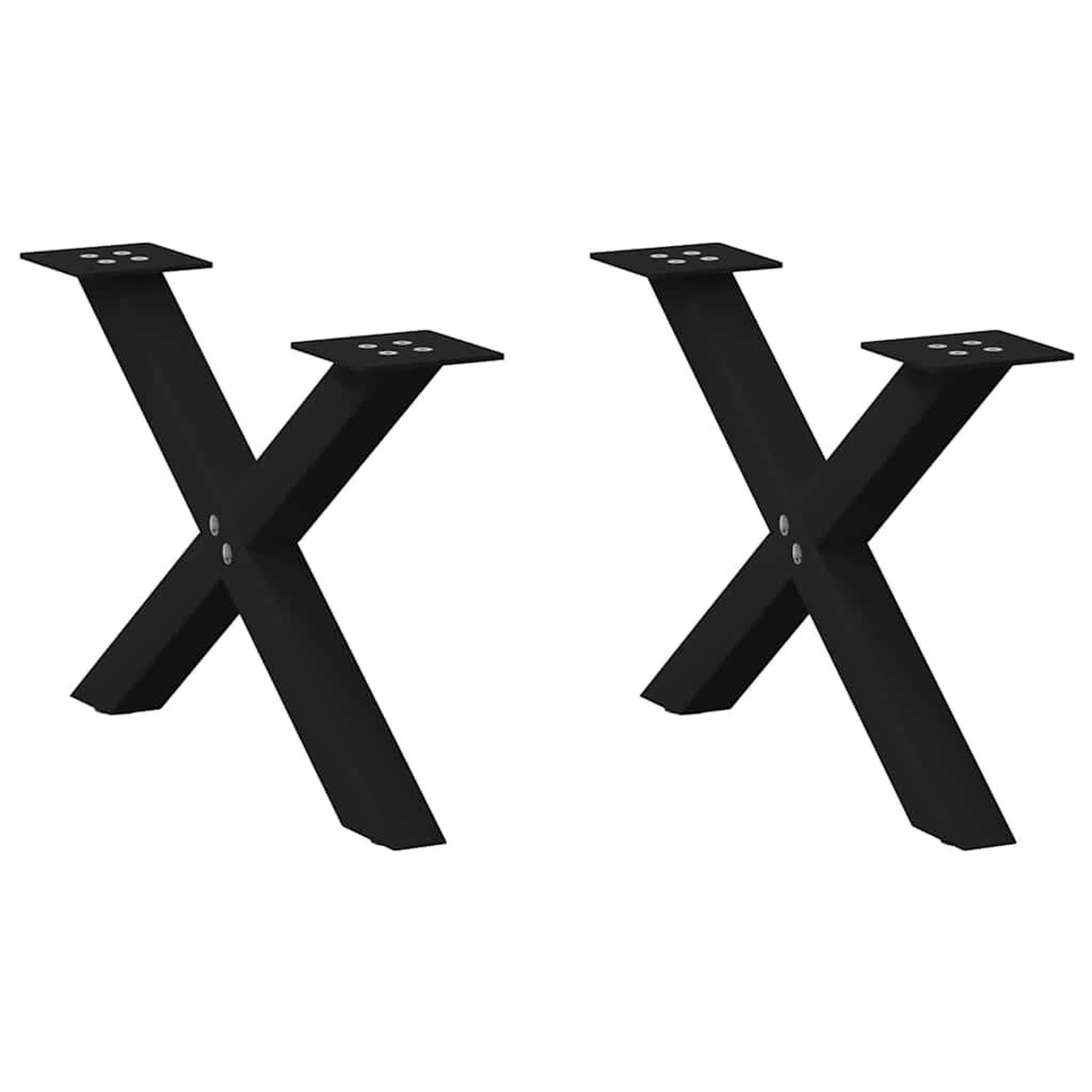VIDAXL Pieds de table basse forme de X 2 pcs noir 60x(30-31) cm acier