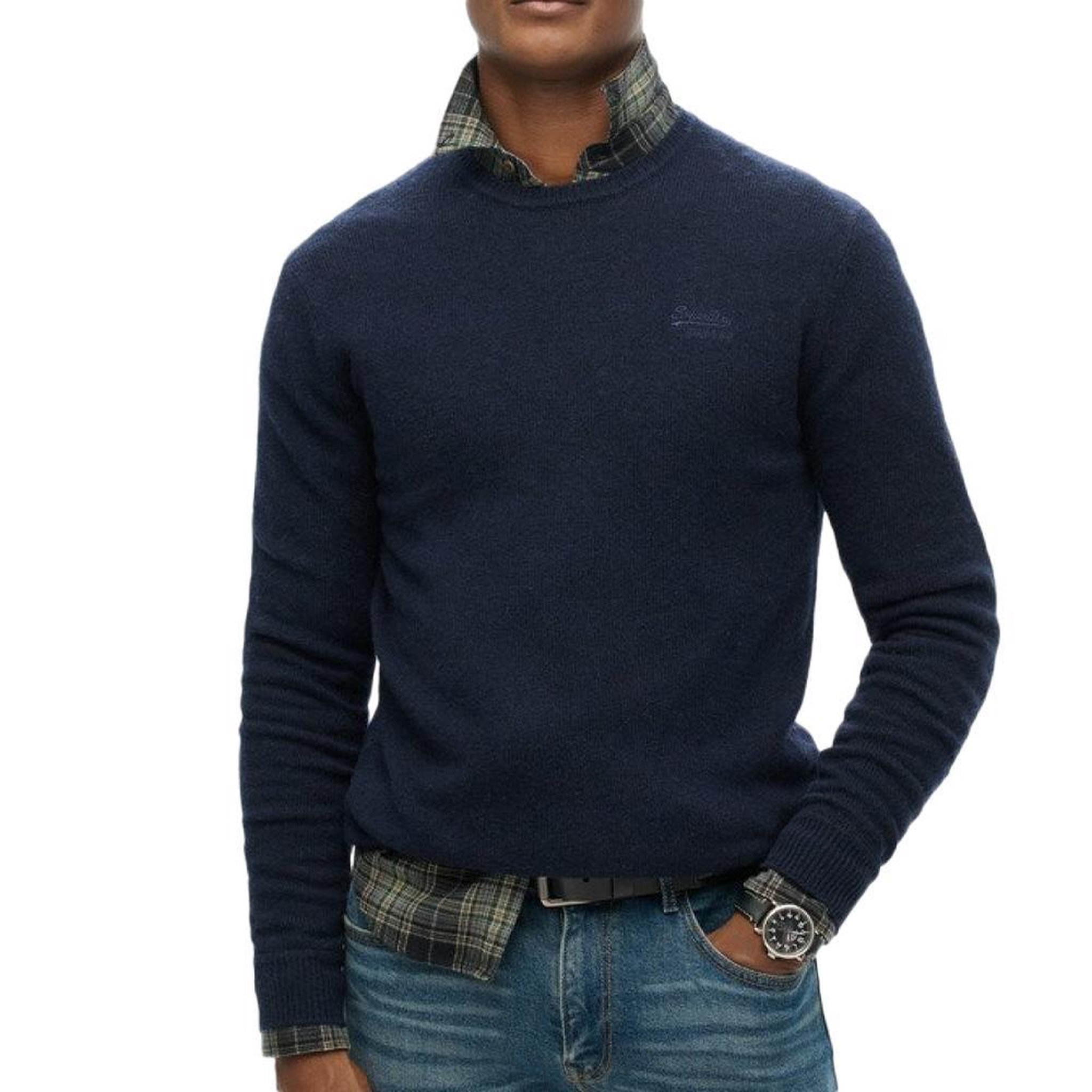 Voir la diapositive 1 : SUPERDRY Pull Marine Homme Superdry Essential Slim Fit Crew Jumper