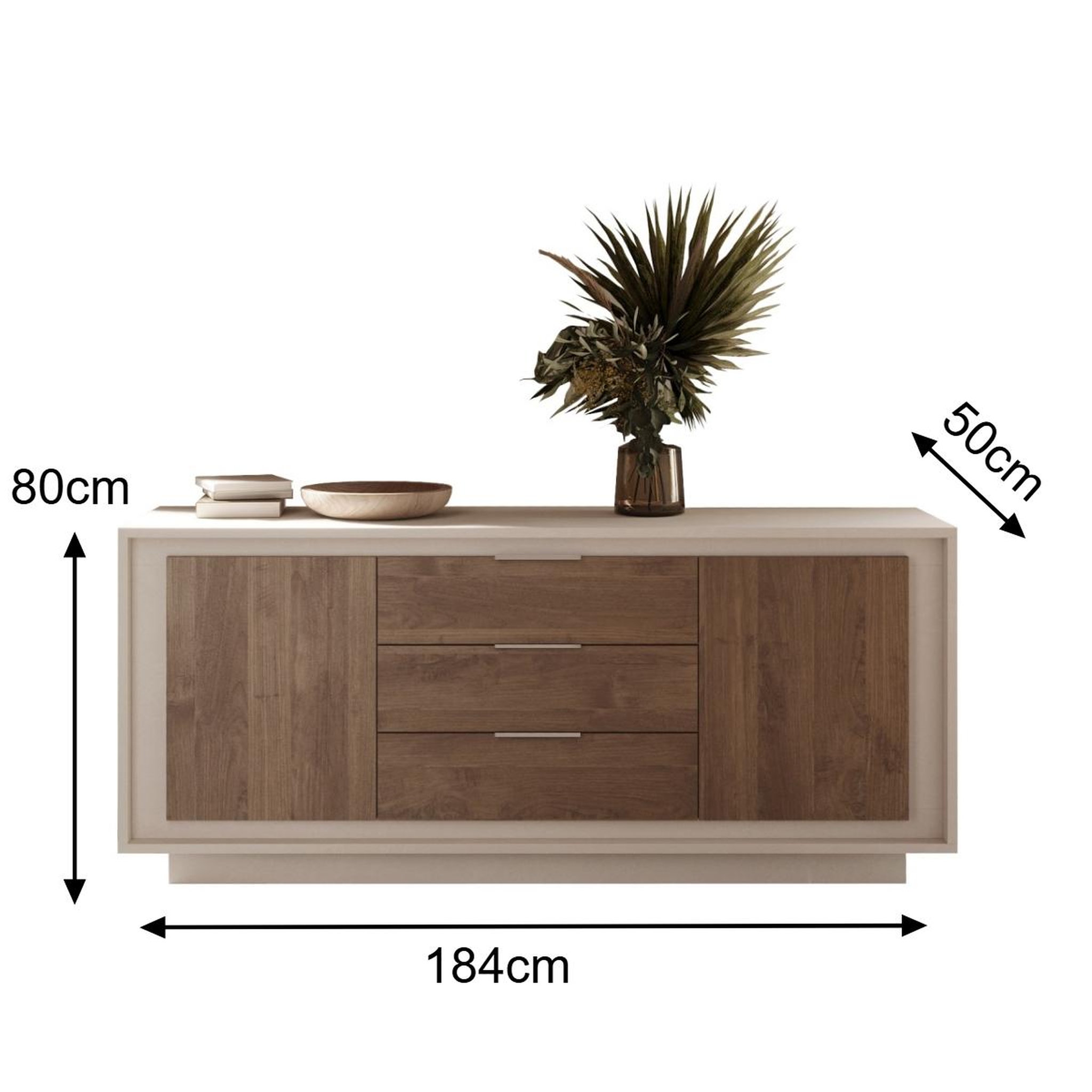 Voir la diapositive 6 : JLC KREATION Buffet bas beige et noyer 2 portes-3 tiroirs 180cm yori
