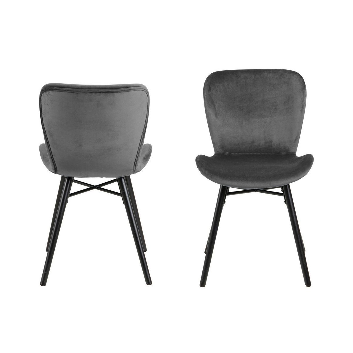 TOILINUX Lot de 2 chaises Lucie en velours et bois - Gris et noir