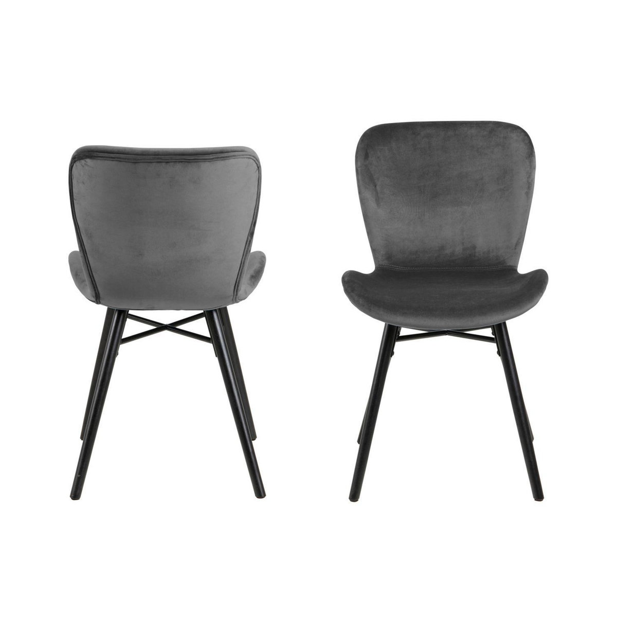 TOILINUX Lot de 2 chaises Lucie en velours et bois - Gris et noir