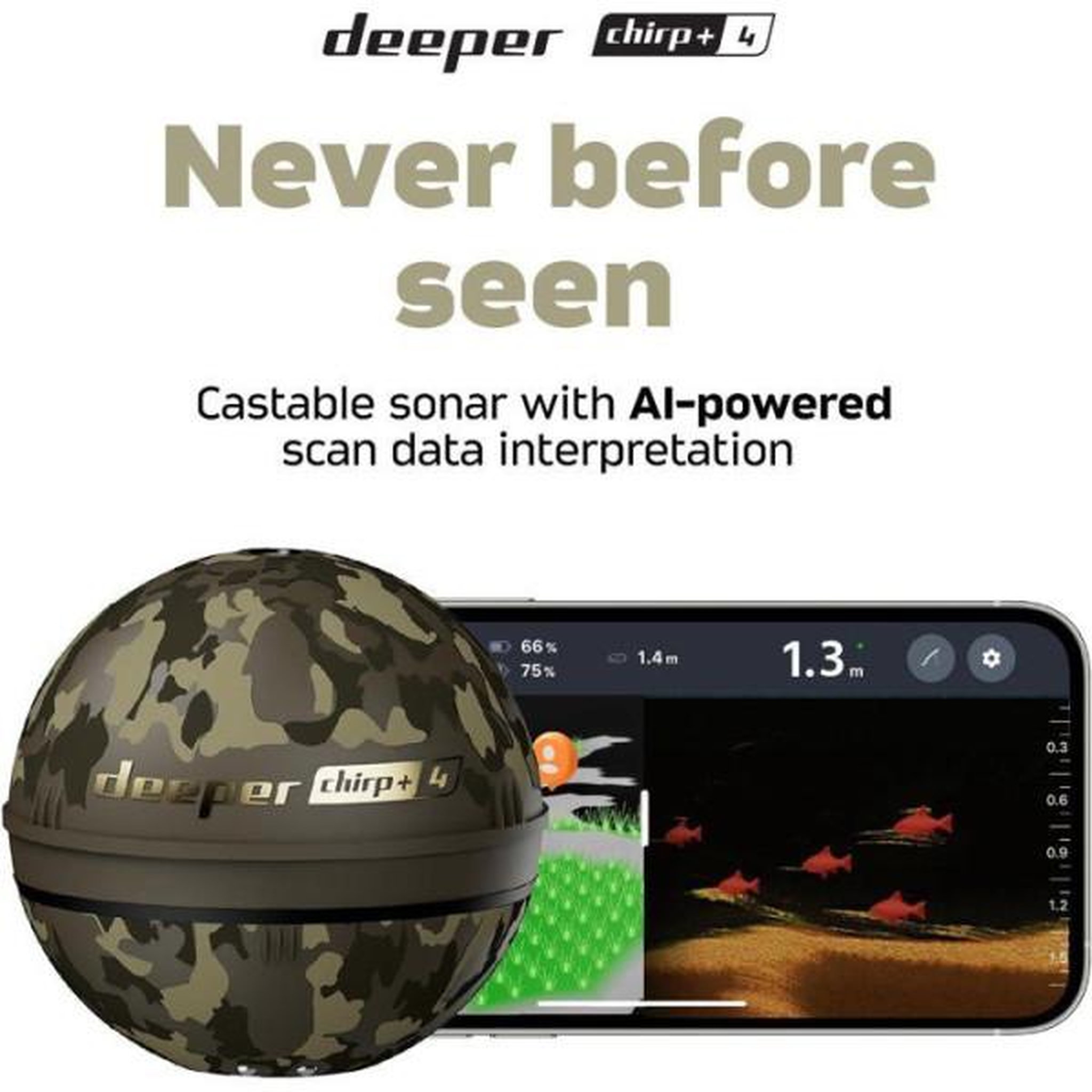 Voir la diapositive 3 : DEEPER Sondeur lançable - DEEPER - CHIRP+ 4 - GPS - IA - 3 faisceaux CHIRP - portée 120 m