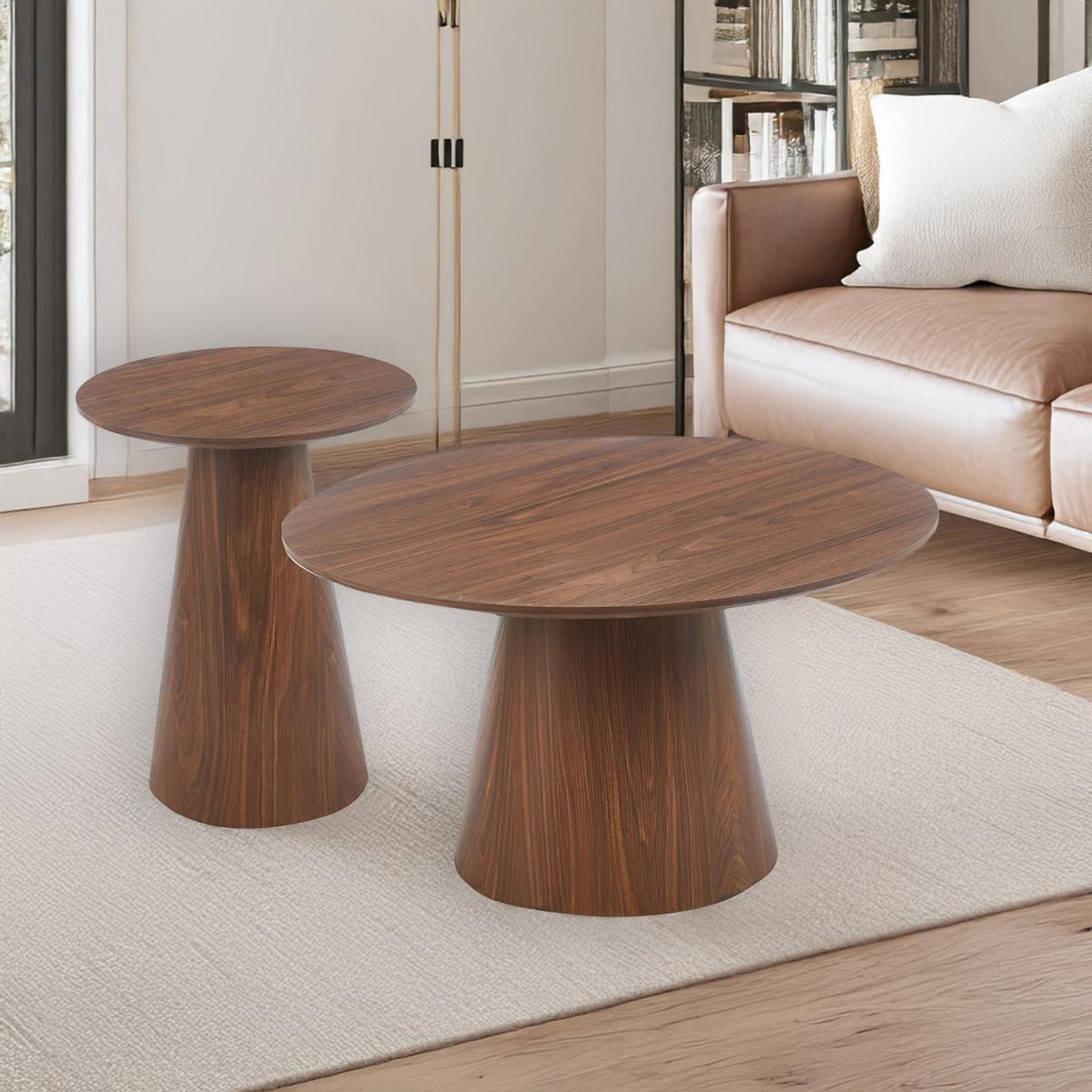 Voir la diapositive 5 : Paris Prix Lot de 2 tables basses rondes  ronda  80cm bois noisette