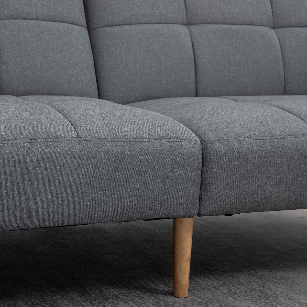 HOMCOM Canapé convertible 2 places design scandinave dossier inclinable 3 positions piètement bois tissu aspect lin gris