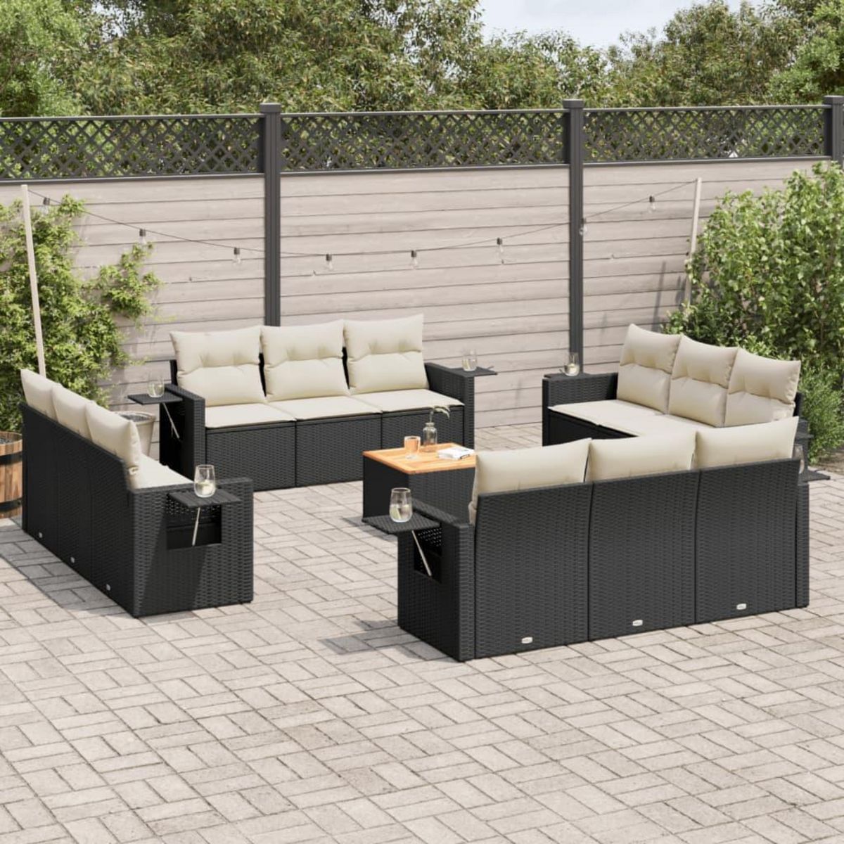 VIDAXL Salon de jardin avec coussins 13 pcs noir resine tressee