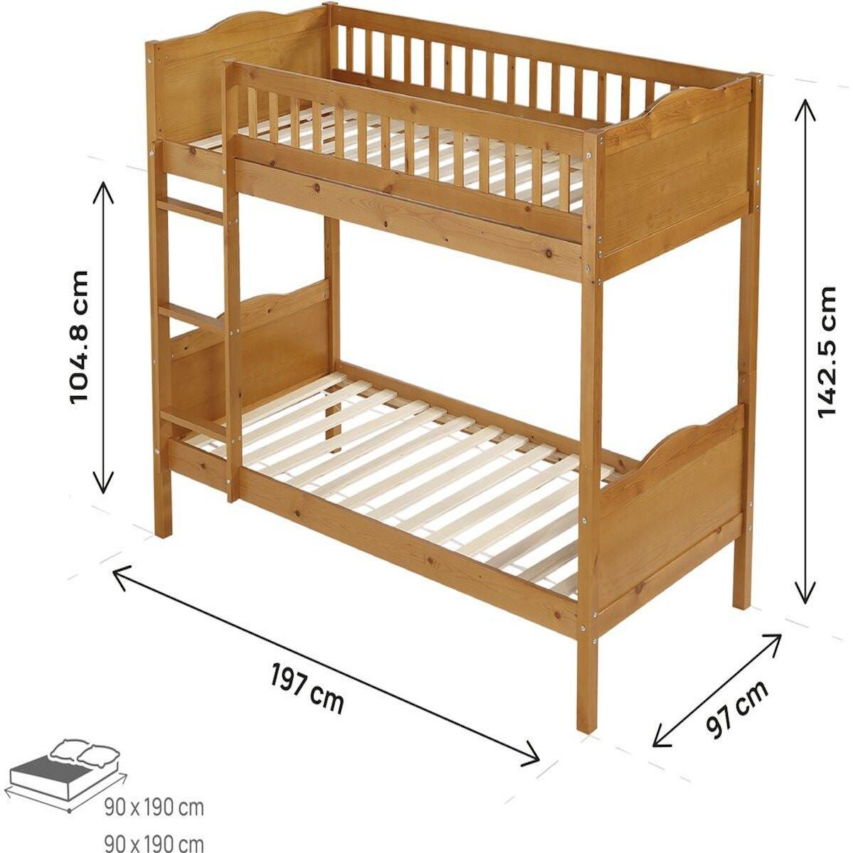 Habitat et Jardin Lit superposé en bois  Gabriel  - 90 x 190 cm - Marron