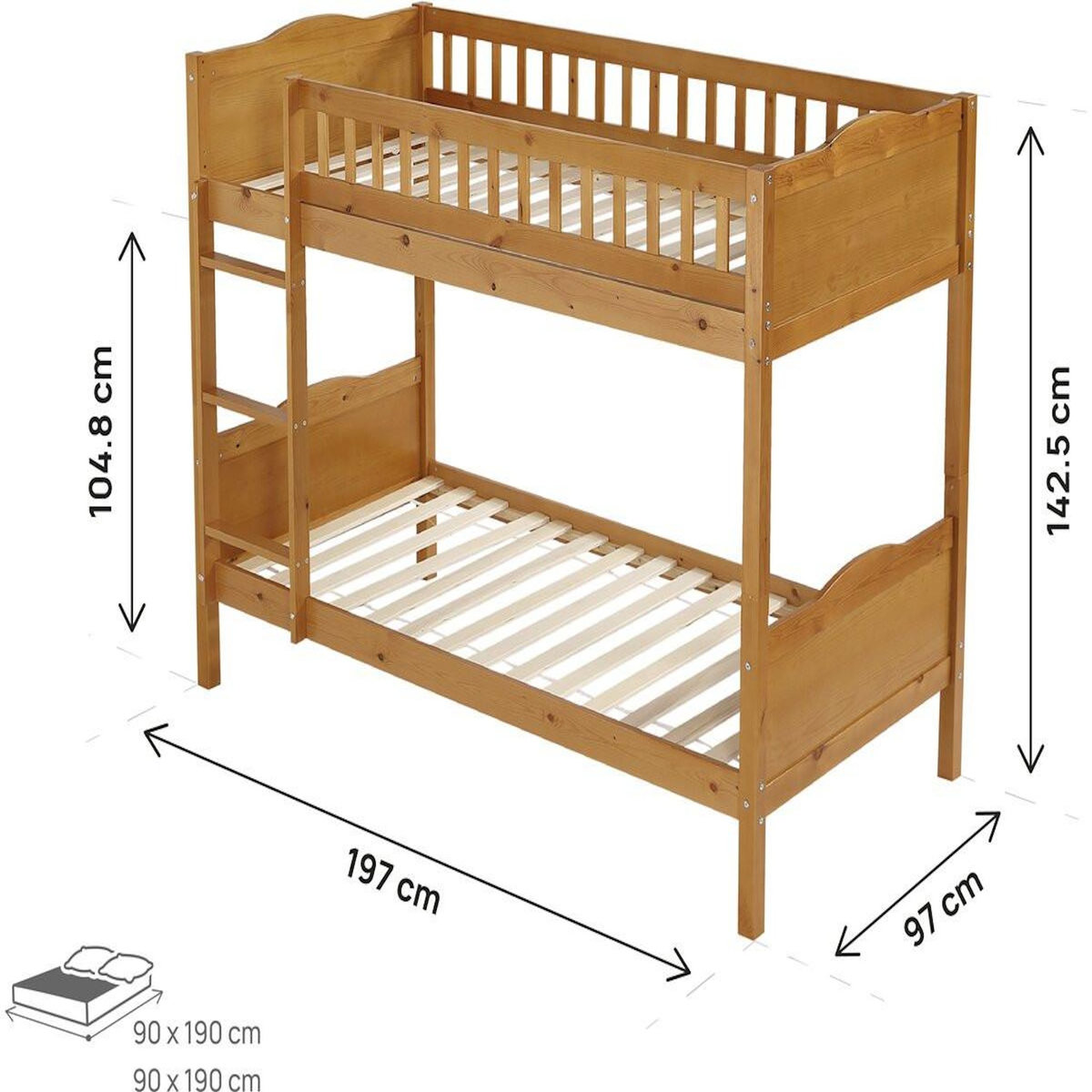 Habitat et Jardin Lit superposé en bois  Gabriel  - 90 x 190 cm - Marron
