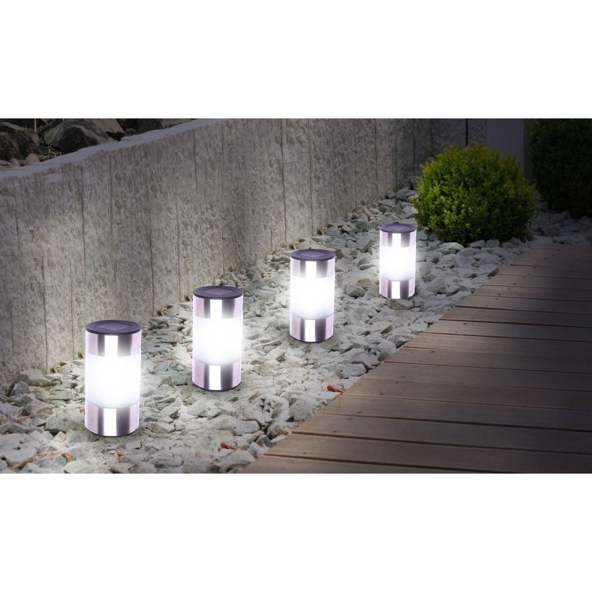 Inkazen Lot de 4 bornes solaire à planter ou à poser Gris - INOXIA