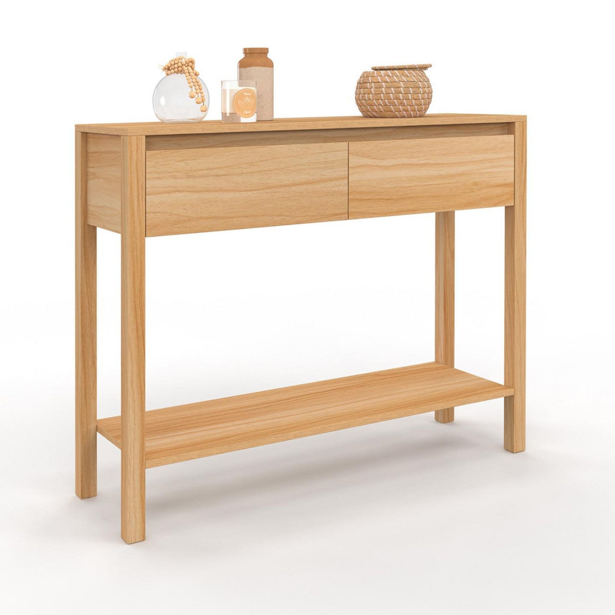 ID MARKET Console 2 tiroirs TOSCANE 1 étagère effet teck