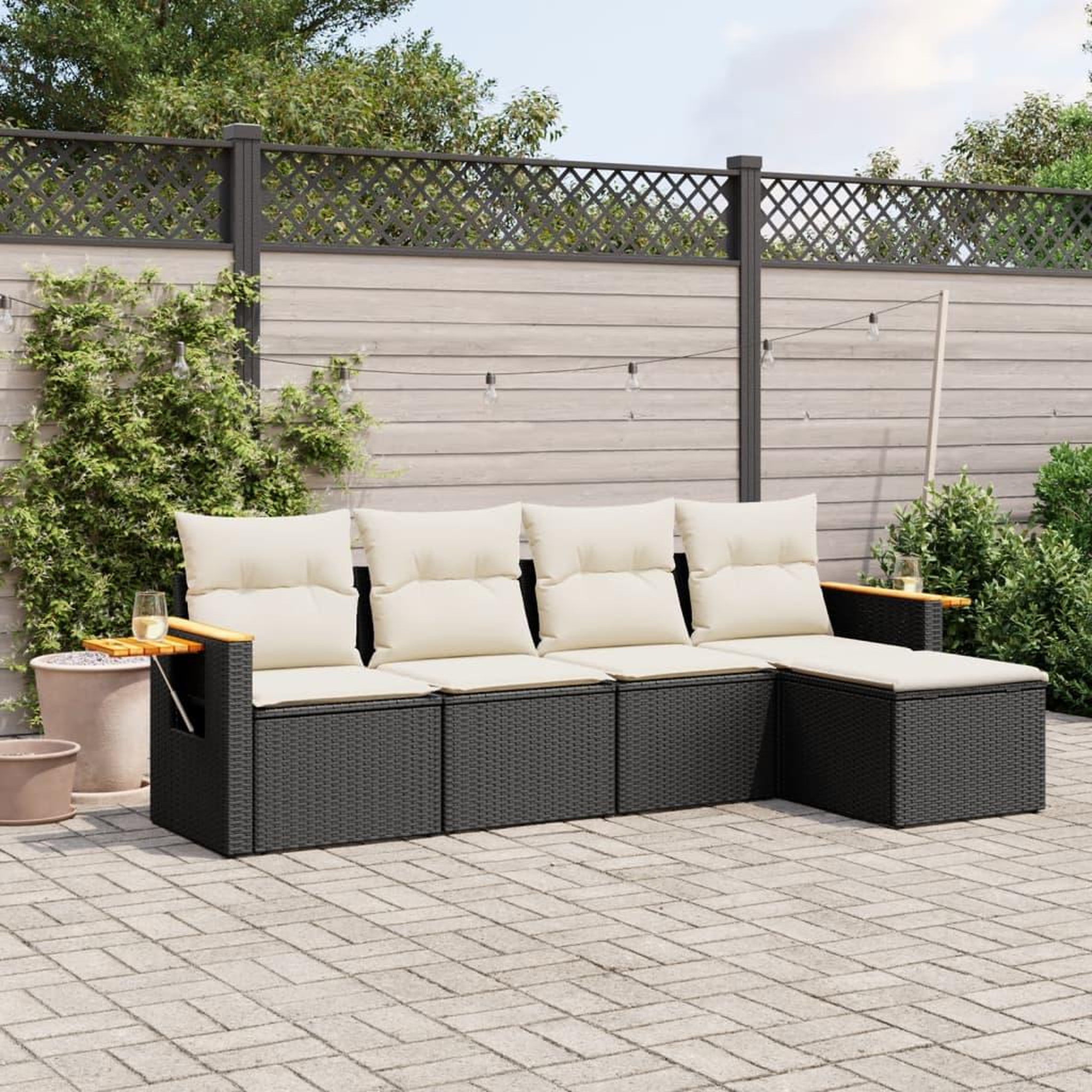 VIDAXL Salon de jardin 5 pcs avec coussins noir resine tressee