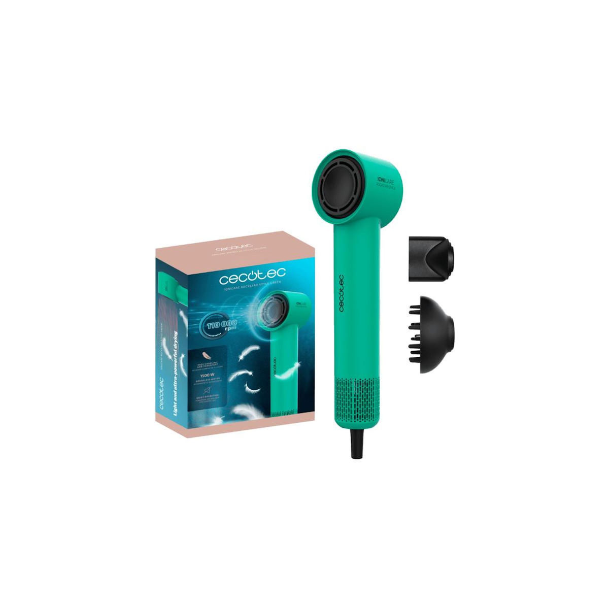 CECOTEC Cecotec IoniCare RockStar Style sèche-cheveux 1500 W Noir, Vert