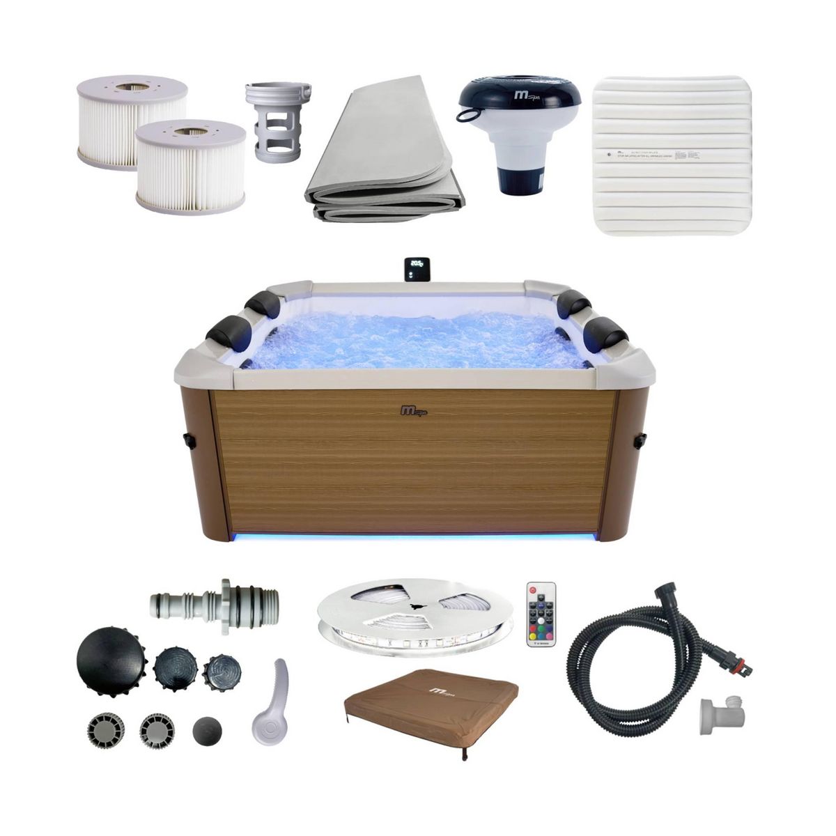 MSpa Spa rigide 6 places hydromassages. 4 coussins avec housse de protection. OSLO AMBER. beige. L 160 x P 160 x H 65 cm