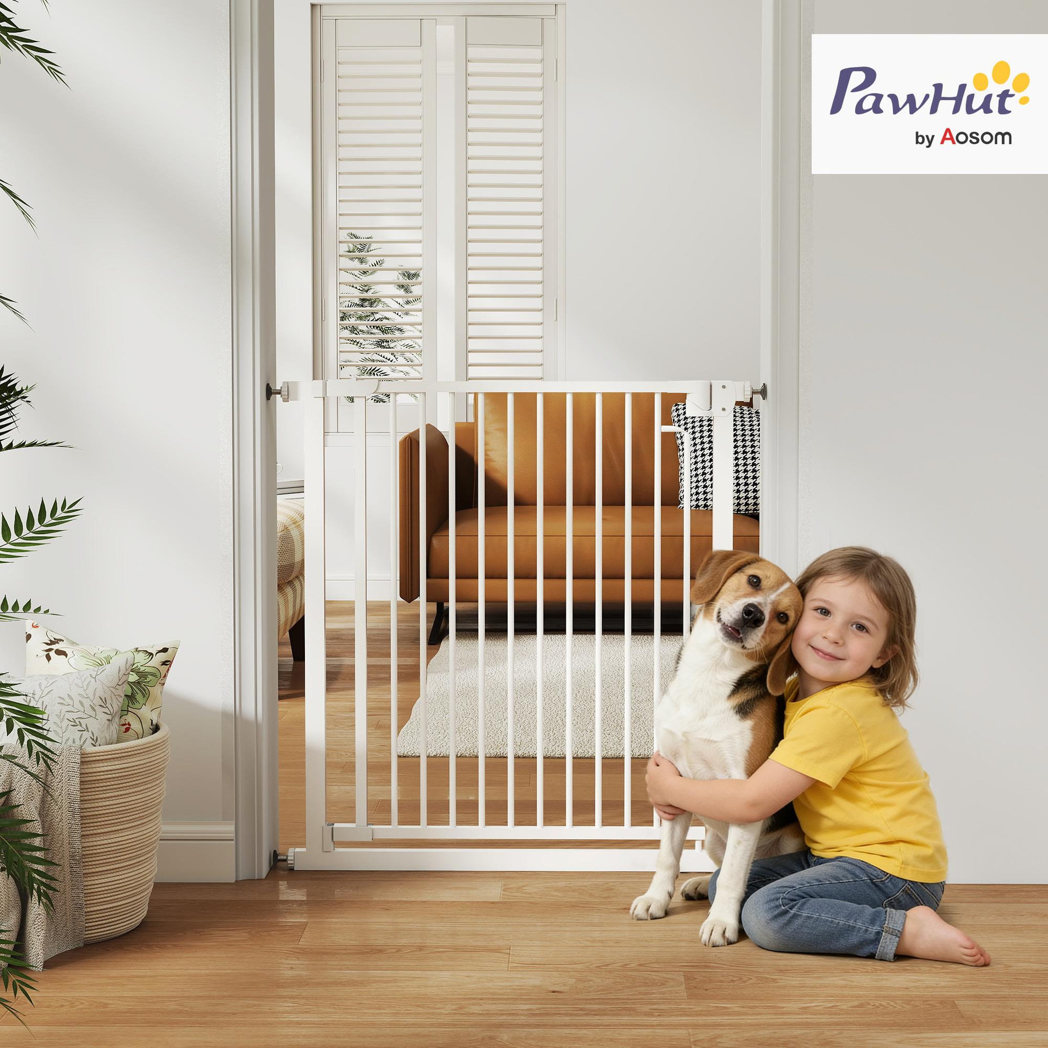 Voir la diapositive 6 : PAWHUT Barrière de sécurité chien largeur réglable 76-80 cm acier blanc