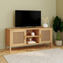 Voir la diapositive 2 : ID MARKET Meuble TV 110 cm EDHEN 2 portes bois et cannage