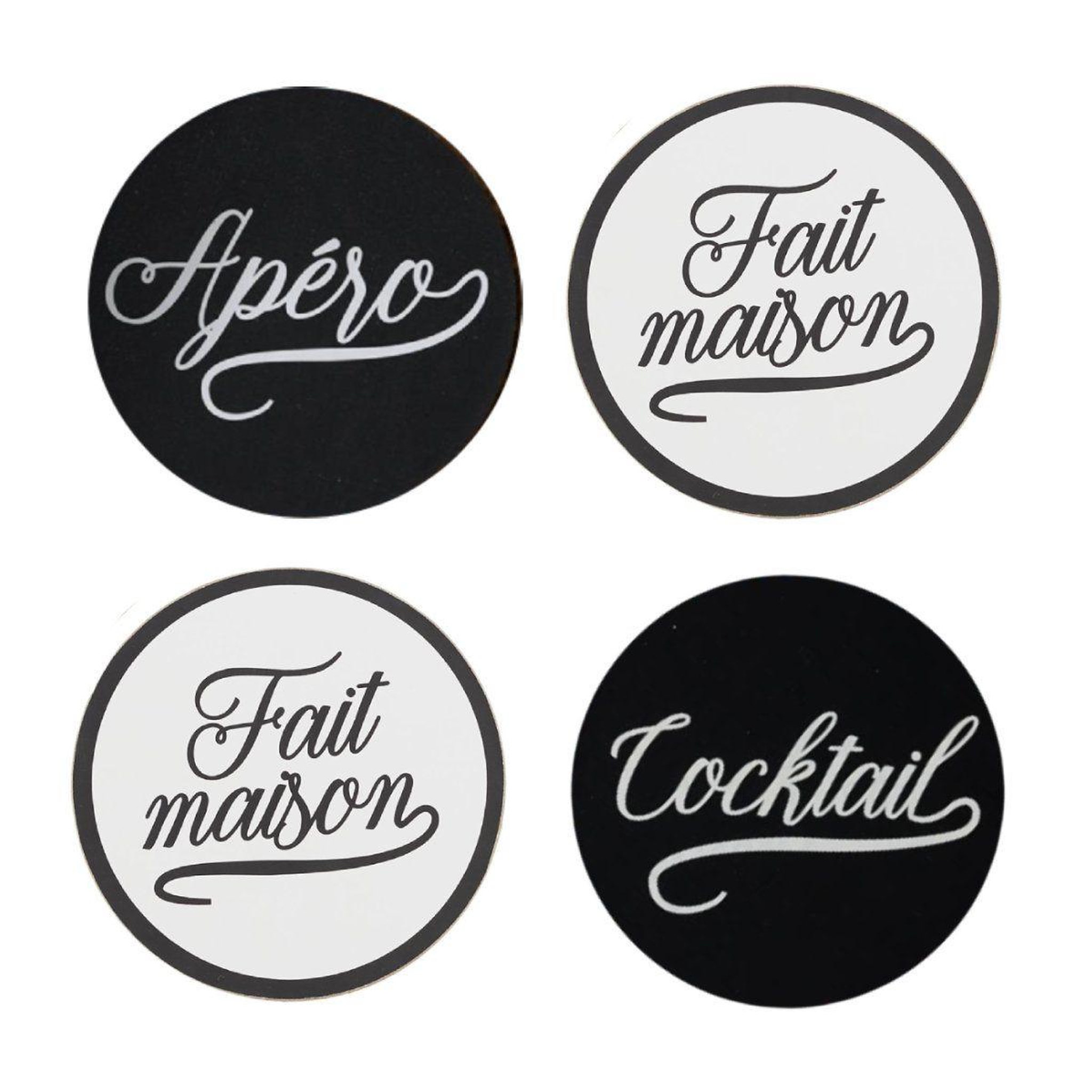 Voir la diapositive 1 : COOK CONCEPT Lot de 4 Dessous de Verre  Bistrot  10cm Noir & Blanc