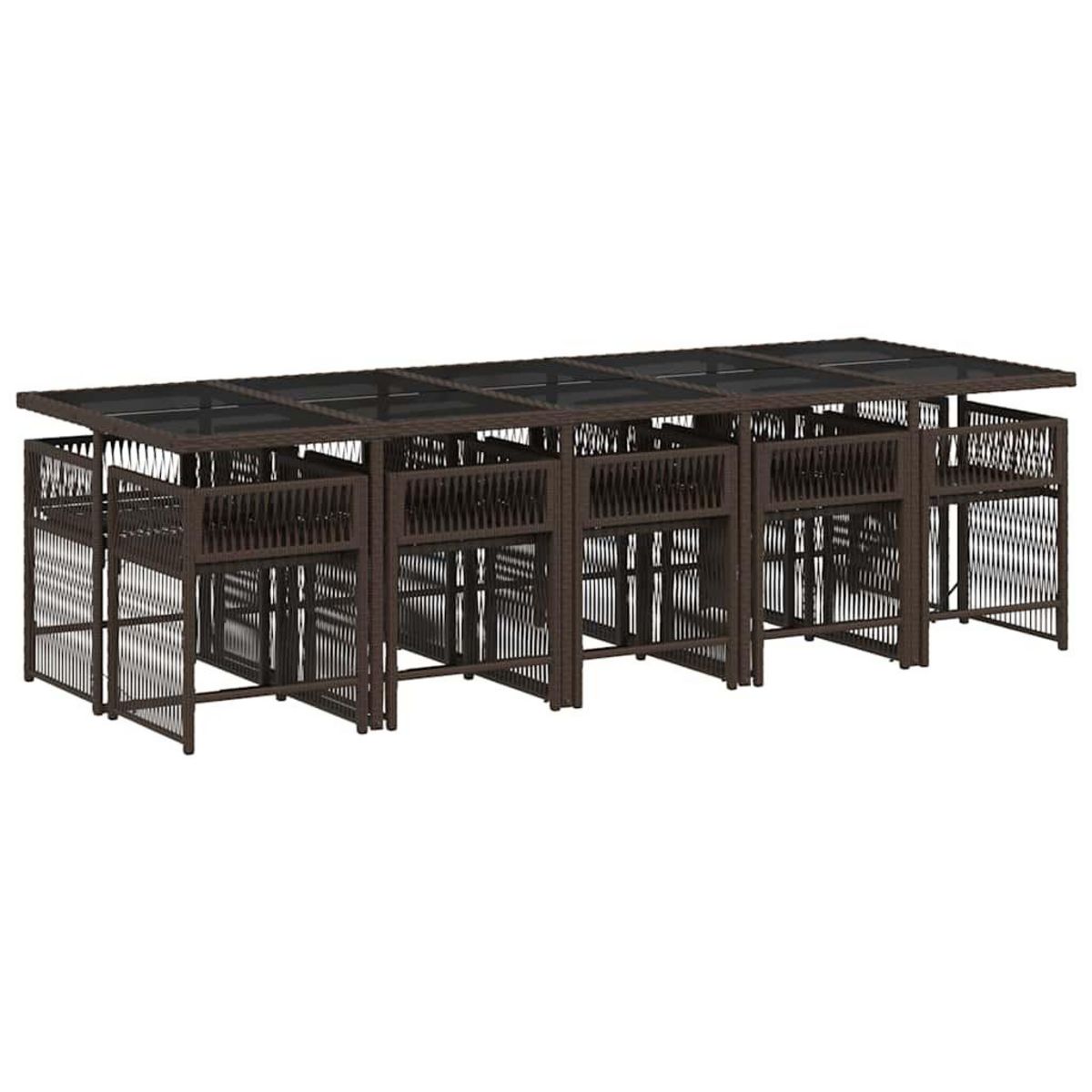 VIDAXL Ensemble a manger de jardin et coussins 11 pcs marron rotin