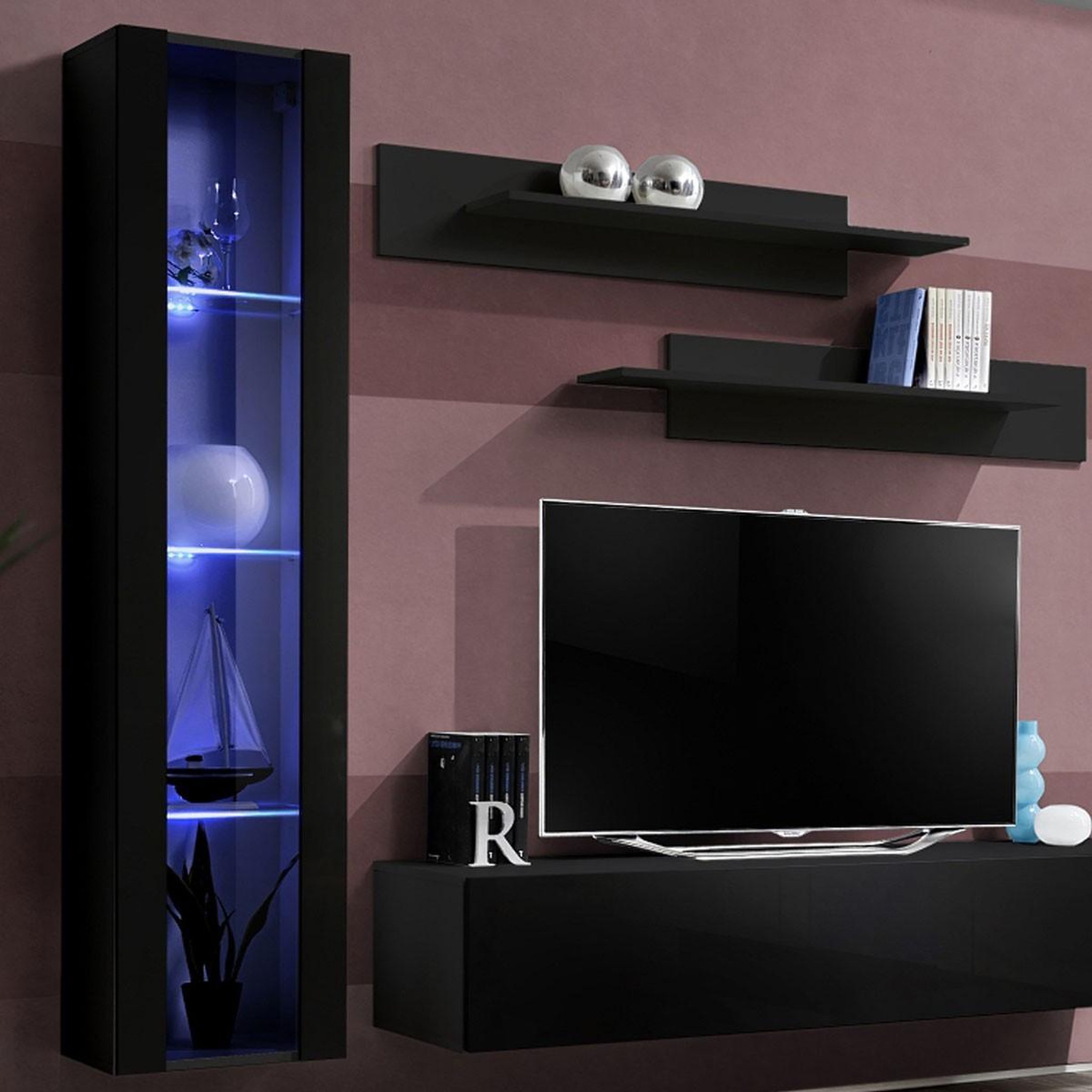 Voir la diapositive 2 : Paris Prix Ensemble meuble tv mural  fly g2  210cm noir