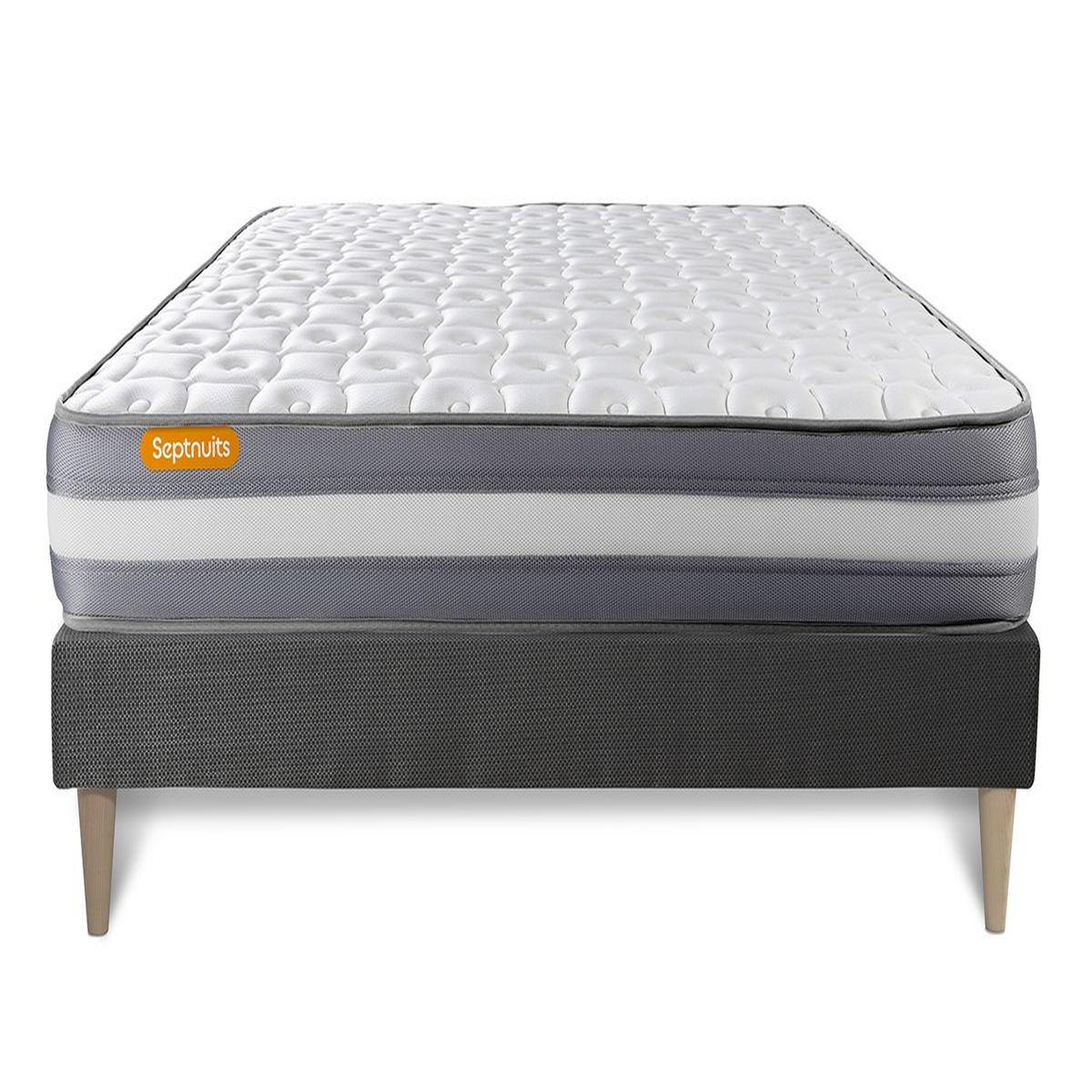 Voir la diapositive 2 : SEPTNUITS Matelas + sommier kit gris Memo Plus Mémoire de forme