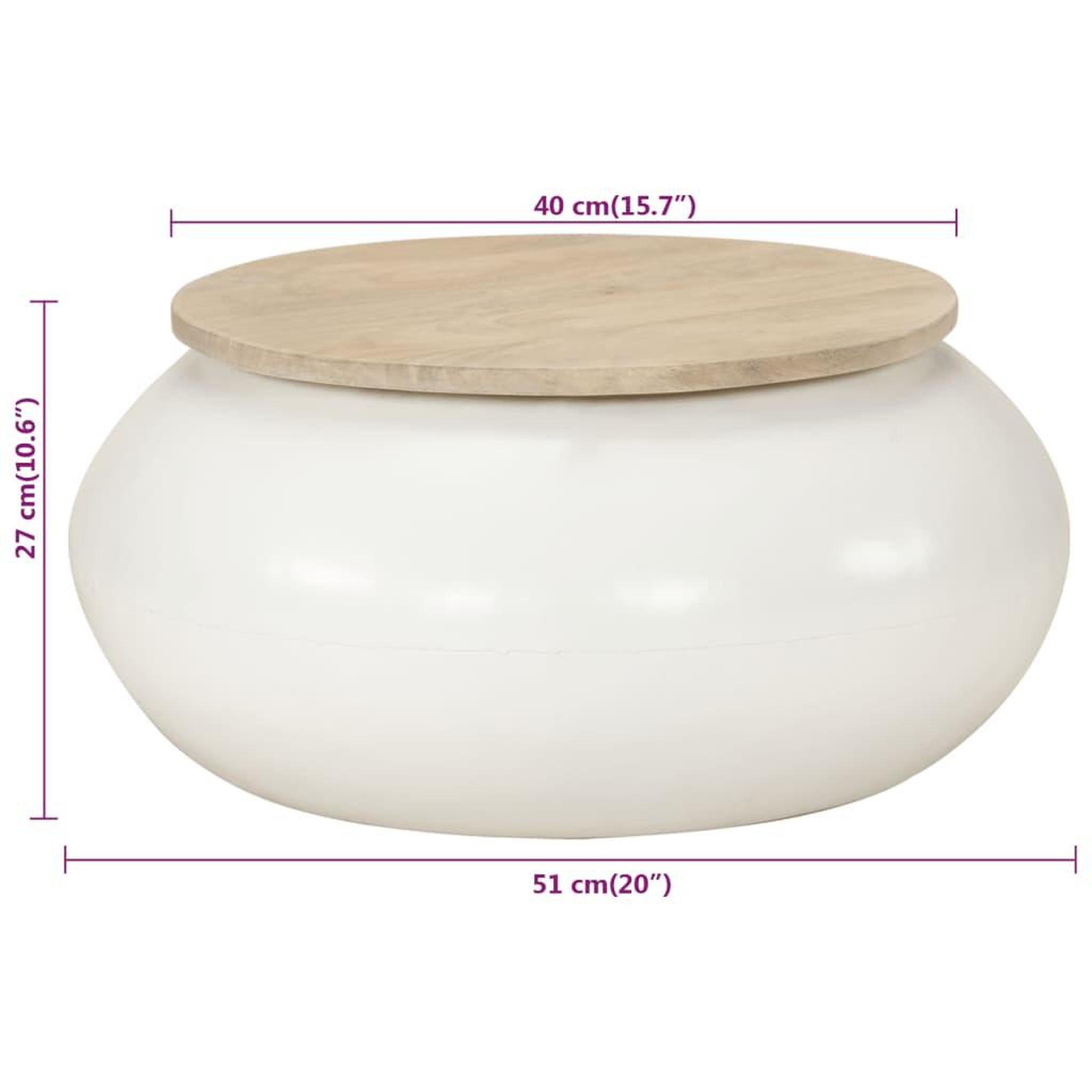 Voir la diapositive 6 : VIDAXL Table basse blanc 51x51x27 cm bois de manguier massif