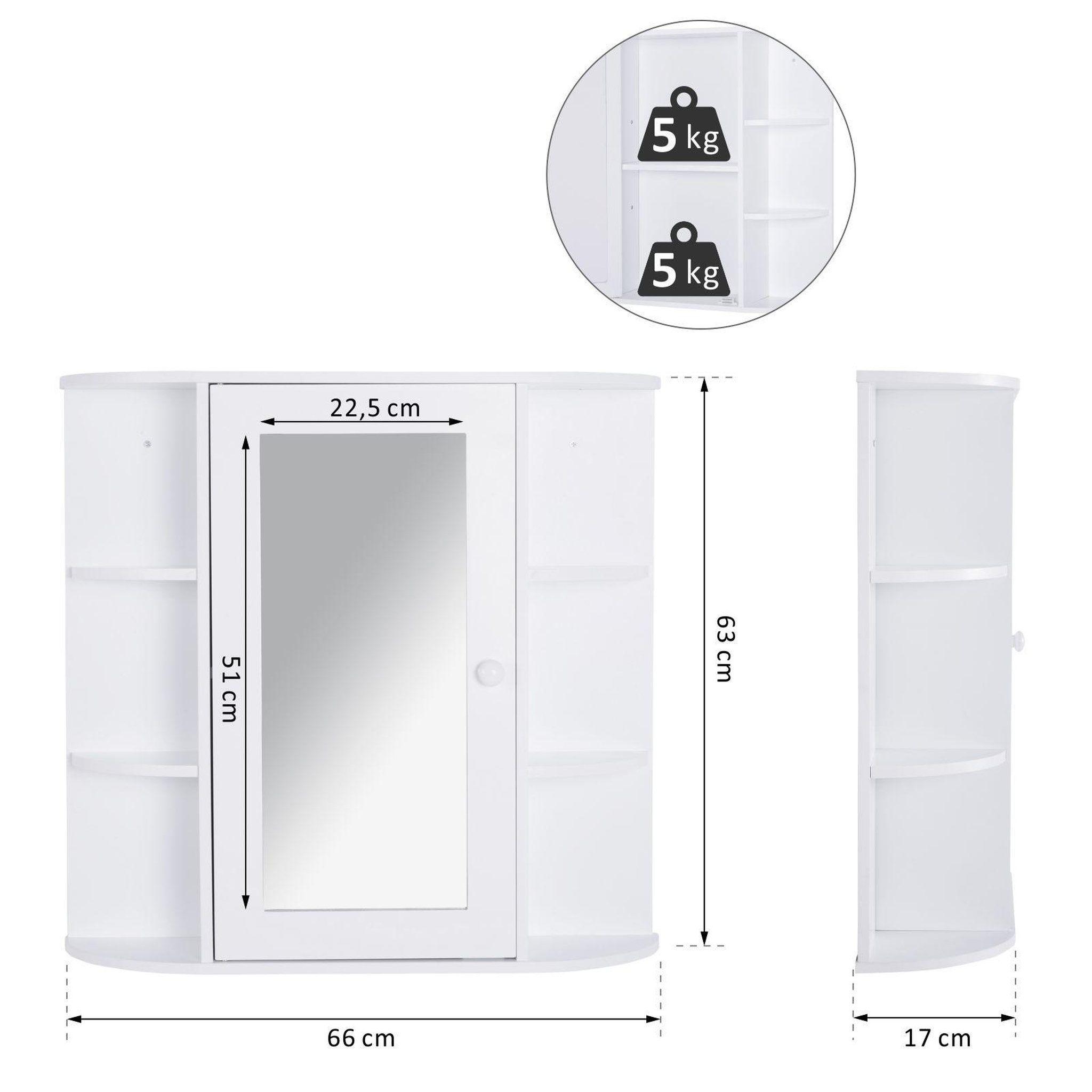 Voir la diapositive 3 : HOMCOM Armoire murale salle de bain armoire à glace placard de rangement toilettes 1 porte + étagères latérales mdf blanc