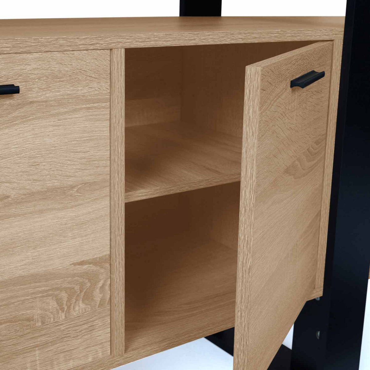 ID MARKET Buffet 160 cm PHOENIX XXL 4 portes bois et noir