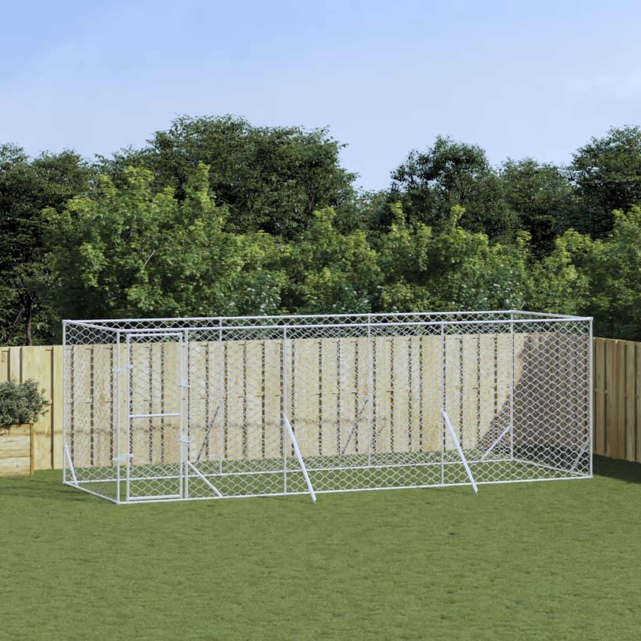 VIDAXL Chenil d'exterieur pour chiens argente 6x2x2 m acier galvanise