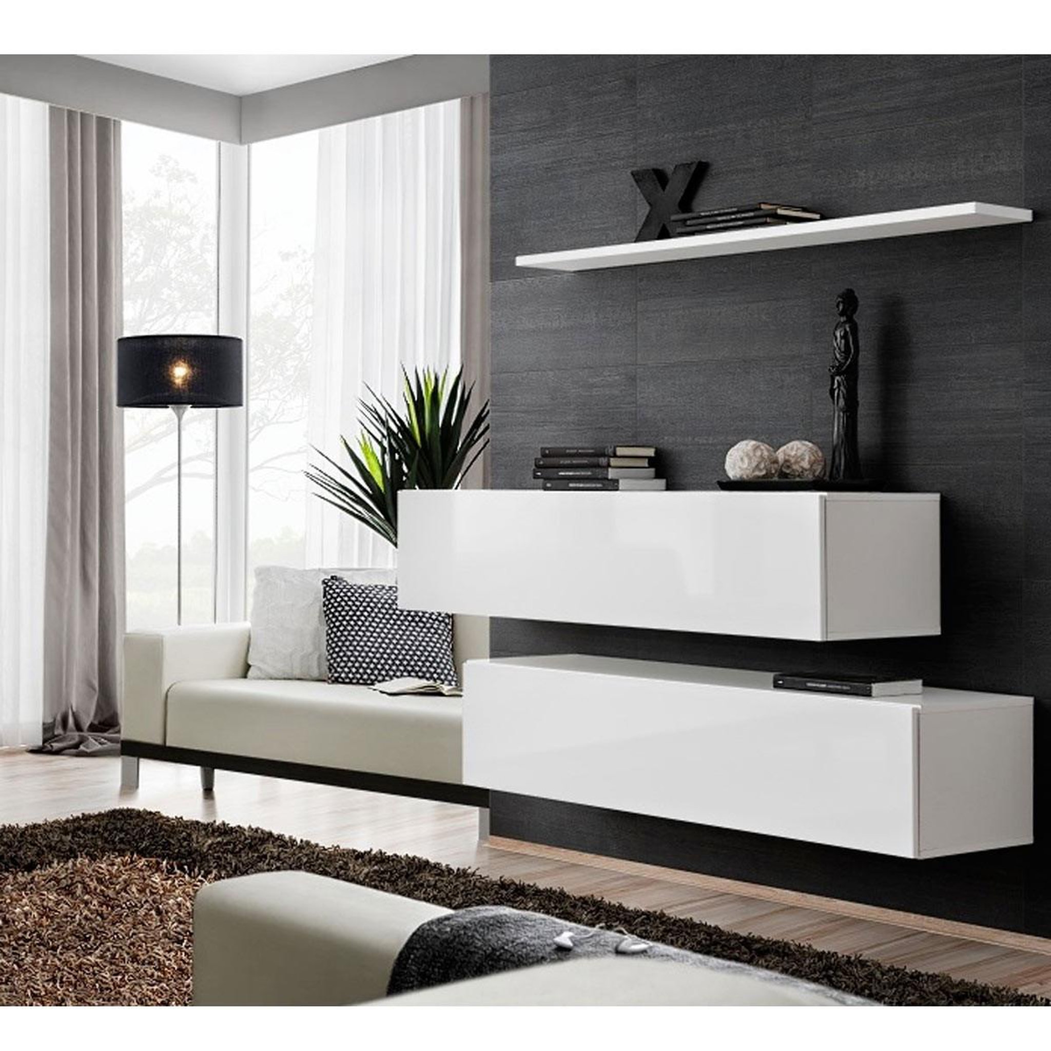 Voir la diapositive 4 : Paris Prix Lot de 2 bancs muraux & étagère  switch sbii  130cm blanc