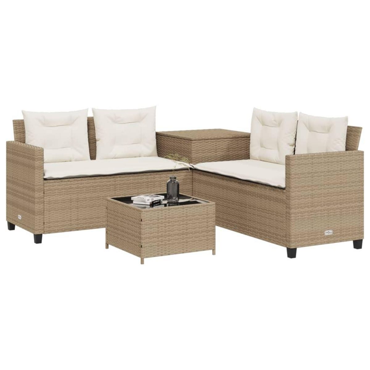 VIDAXL Canape de jardin avec table et coussins en forme de L beige