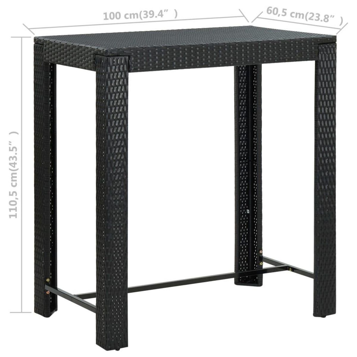 VIDAXL Table de bar de jardin Noir 100x60,5x110,5 cm Resine tressee