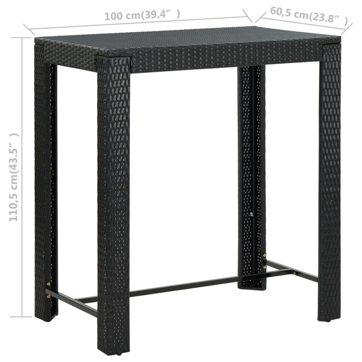 VIDAXL Table de bar de jardin Noir 100x60,5x110,5 cm Resine tressee