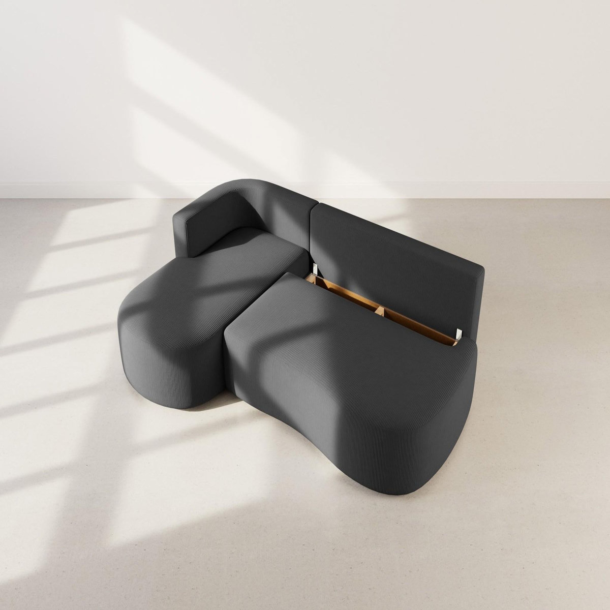 LISA DESIGN Mahina - canapé d'angle gauche 4 places convertible avec coffre en velours côtelé