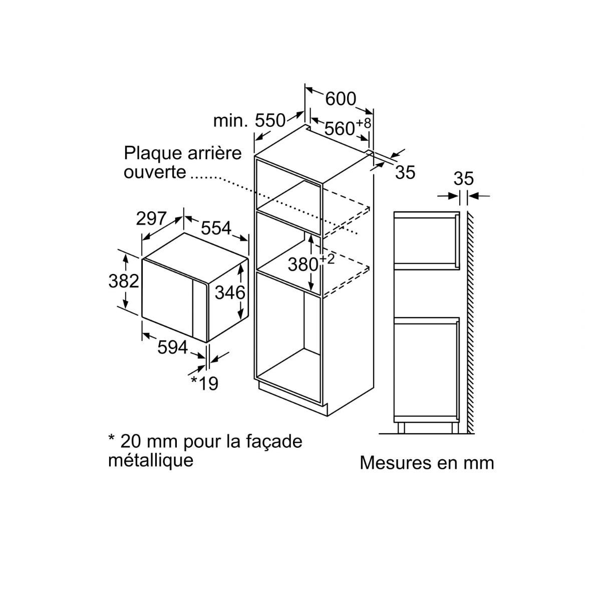 BOSCH Micro-ondes solo 20l 800w encastrable inox - BFL523MS1F