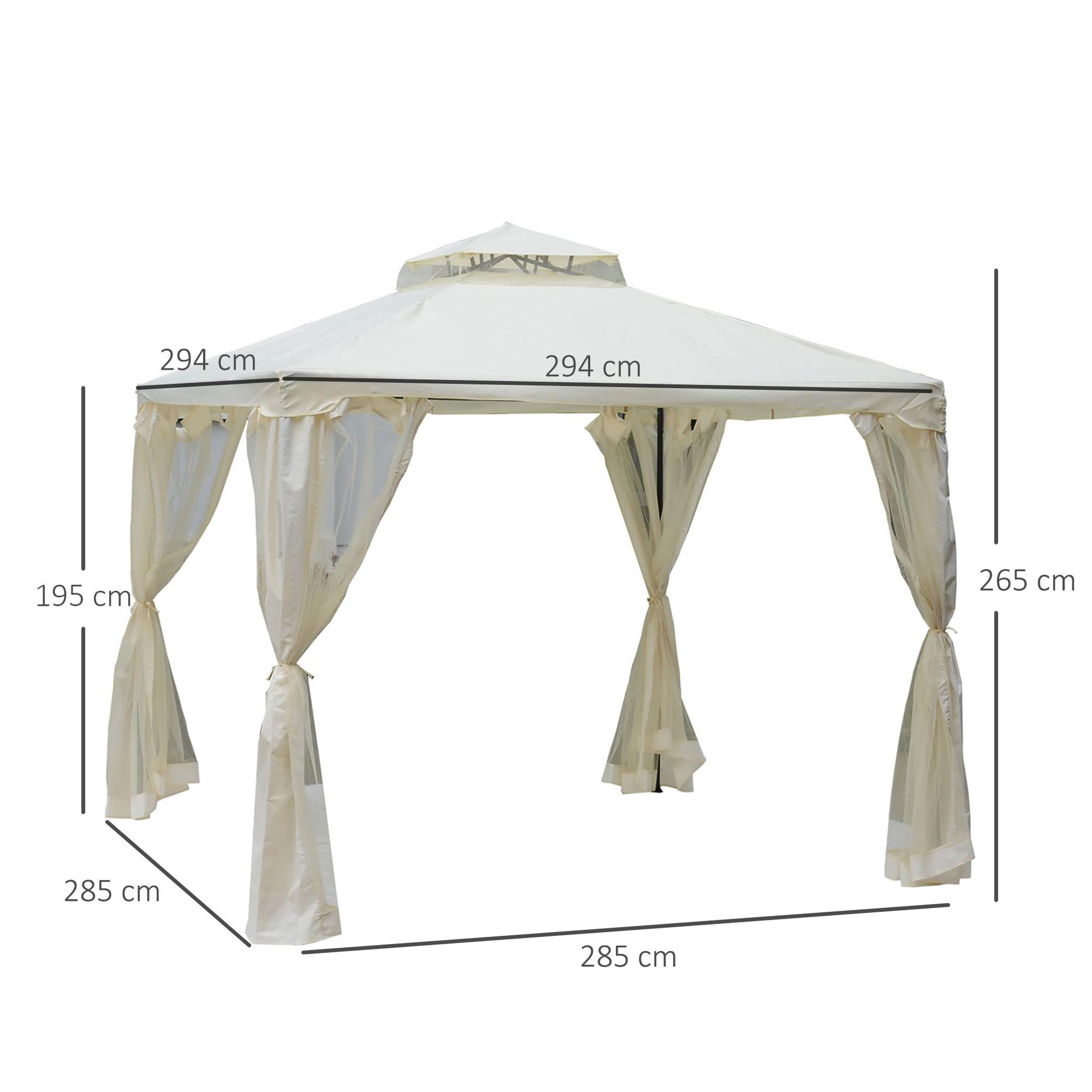 Voir la diapositive 3 : OUTSUNNY Pavillon de jardin tonnelle barnum style colonial double toit toiles moustiquaires amovibles zippées crème