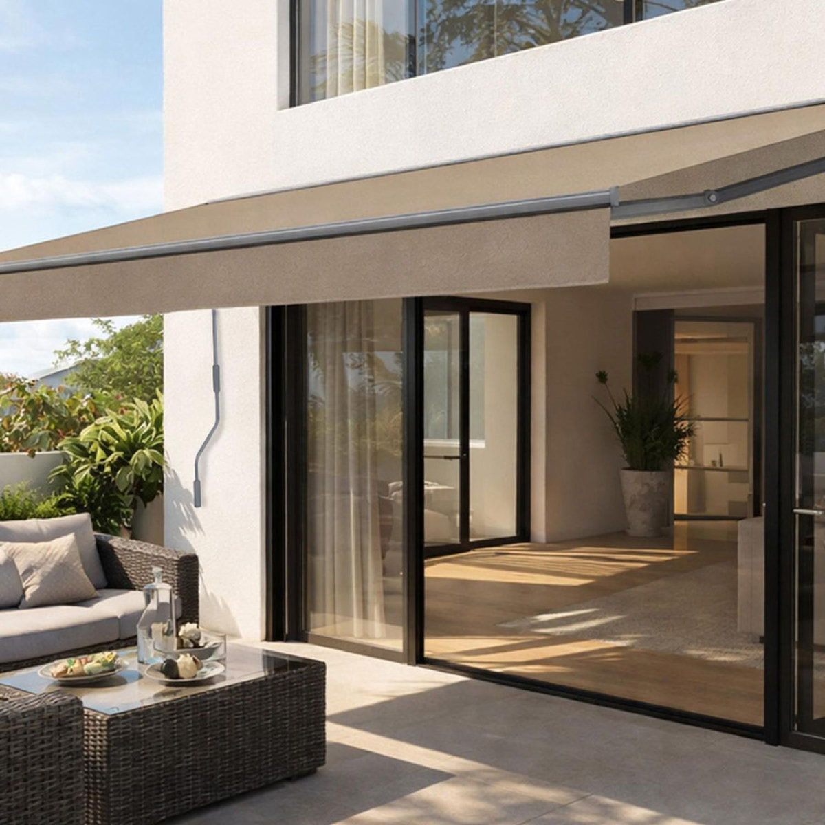 CONCEPT USINE Store banne manuel 3,95 x 3 m en aluminium avec toile taupe ADRO