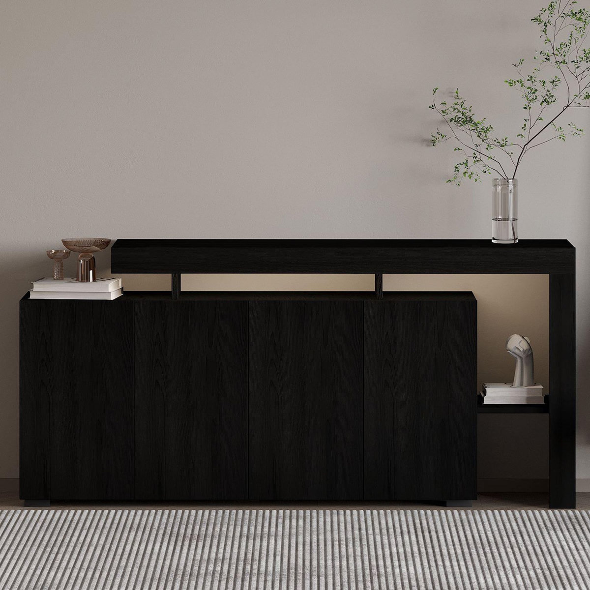 Habitat et Jardin Buffet en bois  Beliz  - 170 x 35 x 80 cm - Bois Noir