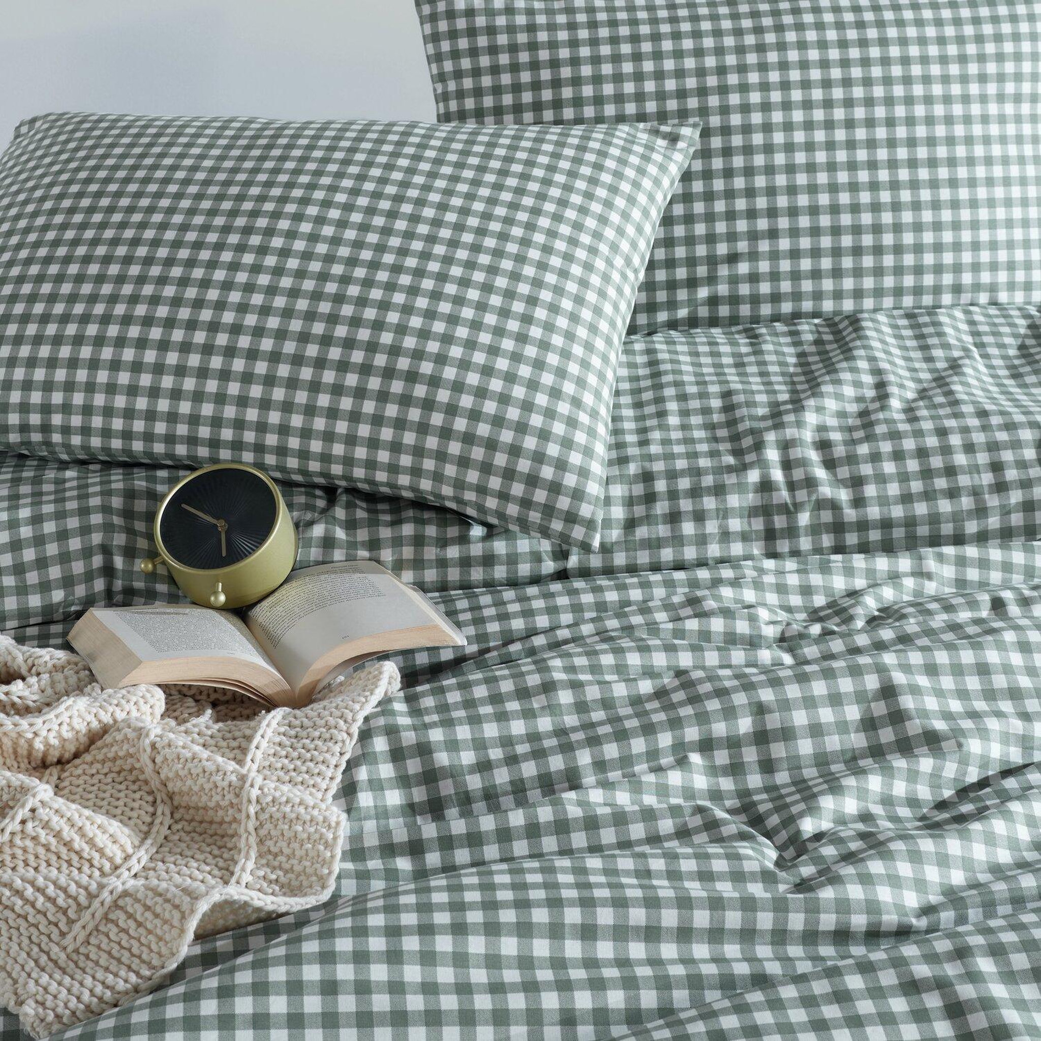 Voir la diapositive 3 : Home collection Parure housse de couette 3 pcs 240x220 cm 100% coton 57 fils imprimé. Vichy vert